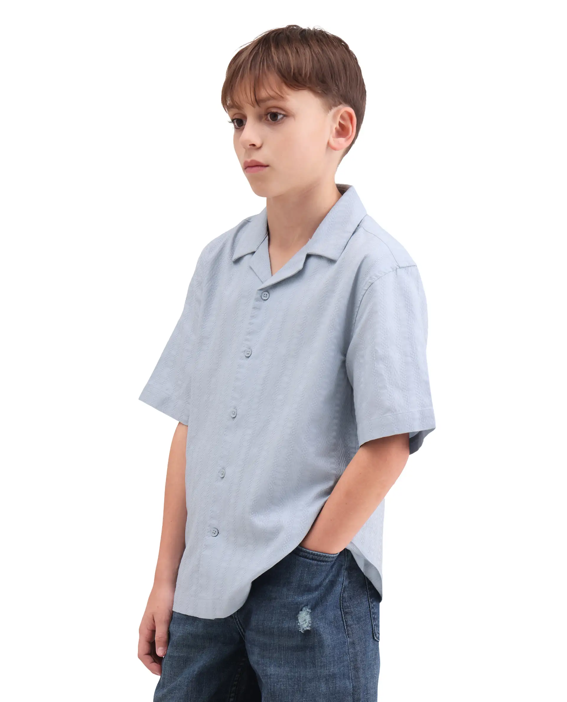 Rare Ones Kids Felic Light Blue Cotton Fabric Button Closure Regular Fit Shirt - Image 5