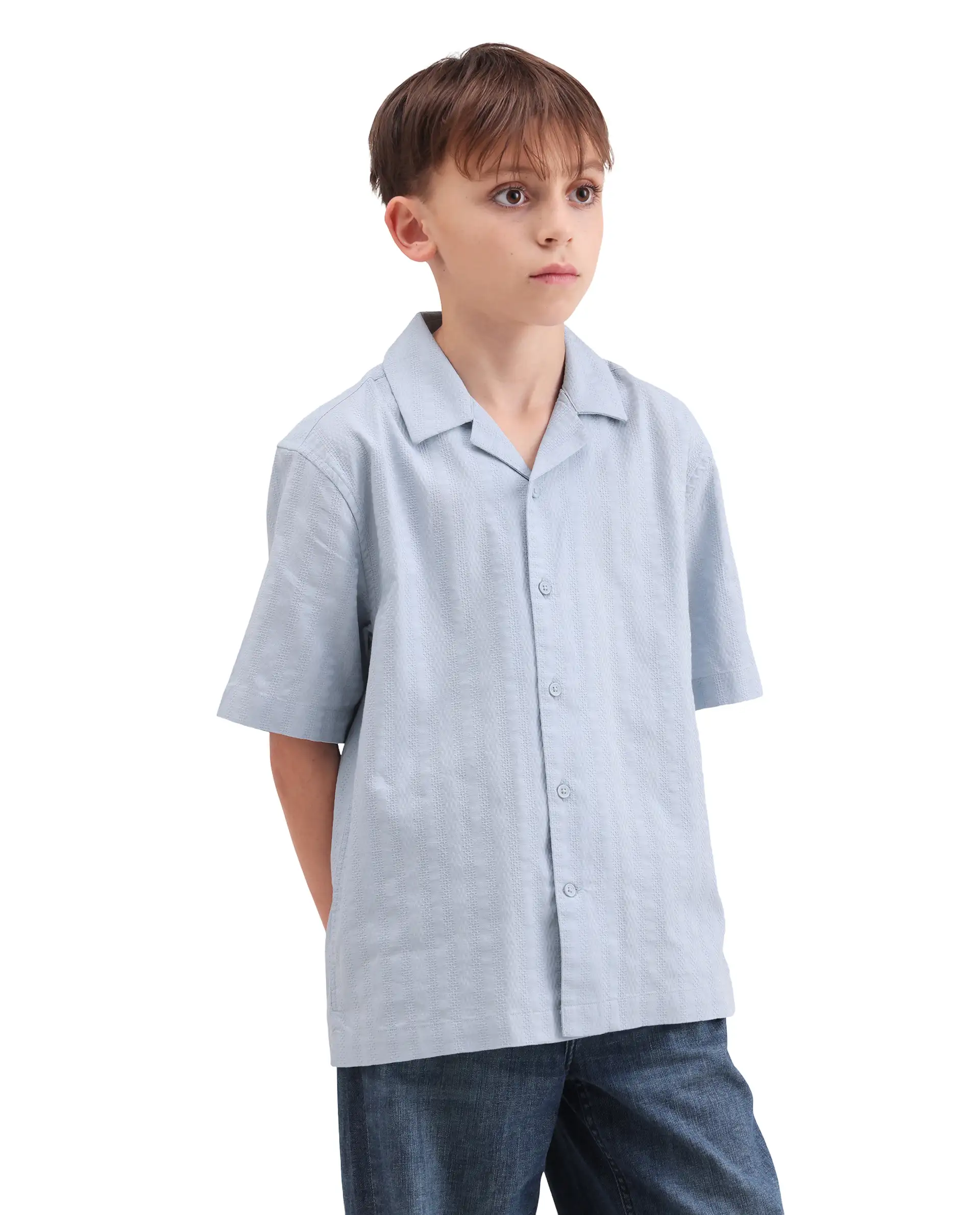 Rare Ones Kids Felic Light Blue Cotton Fabric Button Closure Regular Fit Shirt - Image 6