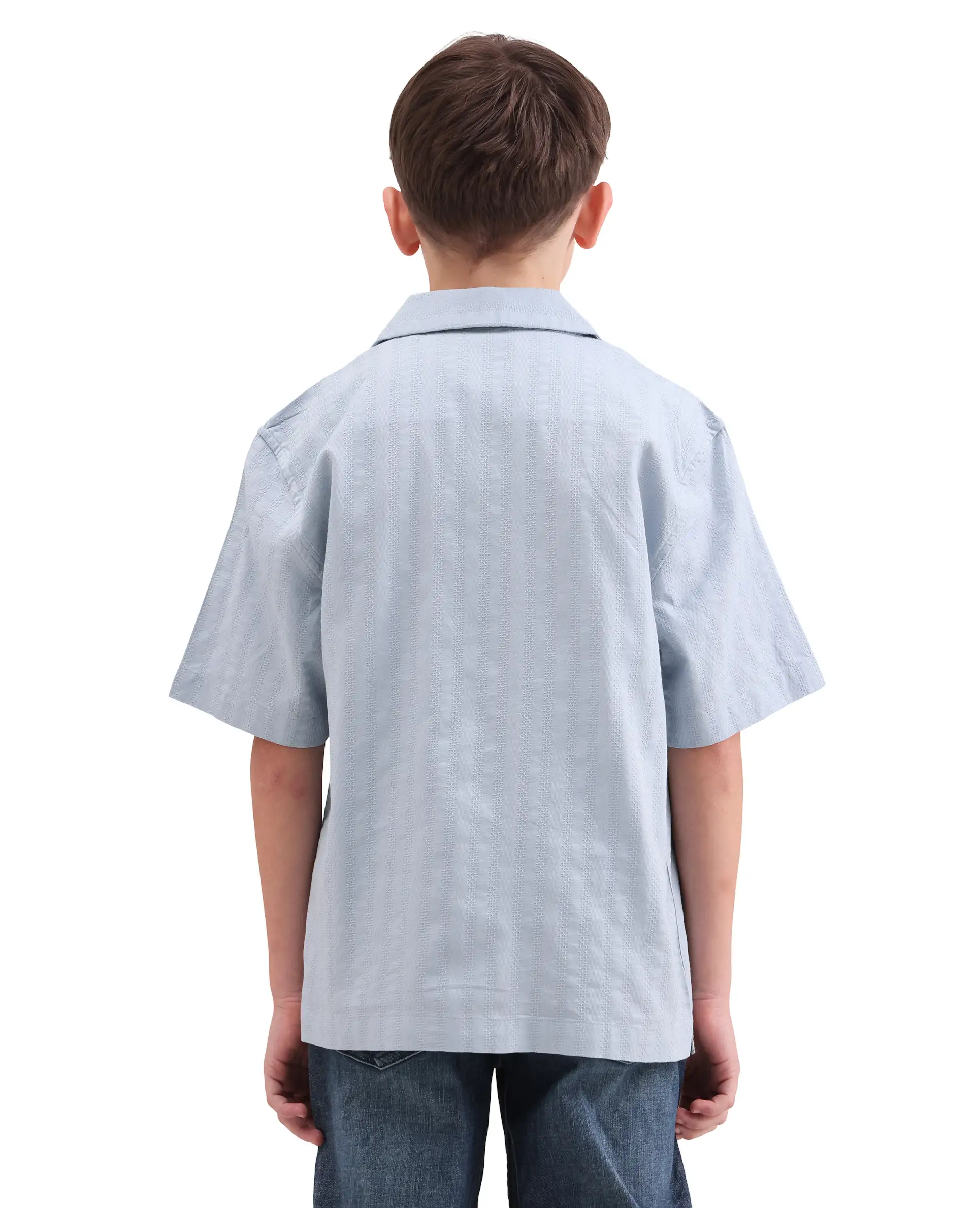 Rare Ones Kids Felic Light Blue Cotton Fabric Button Closure Regular Fit Shirt - Image 7
