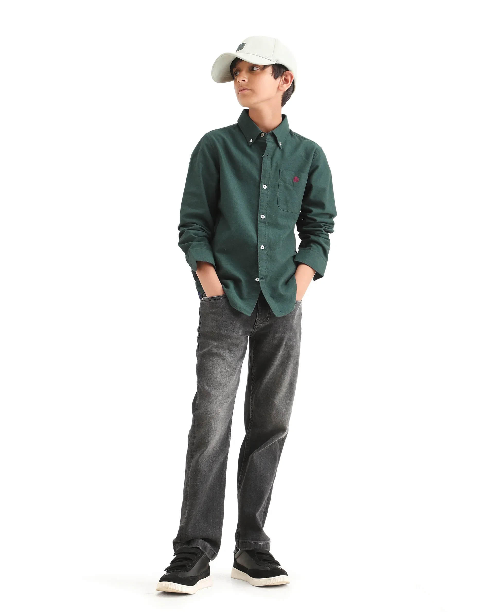Rare Ones Kids Jac-26 Dark Green Cotton Button Closure Regular Fit Shirt - Image 2