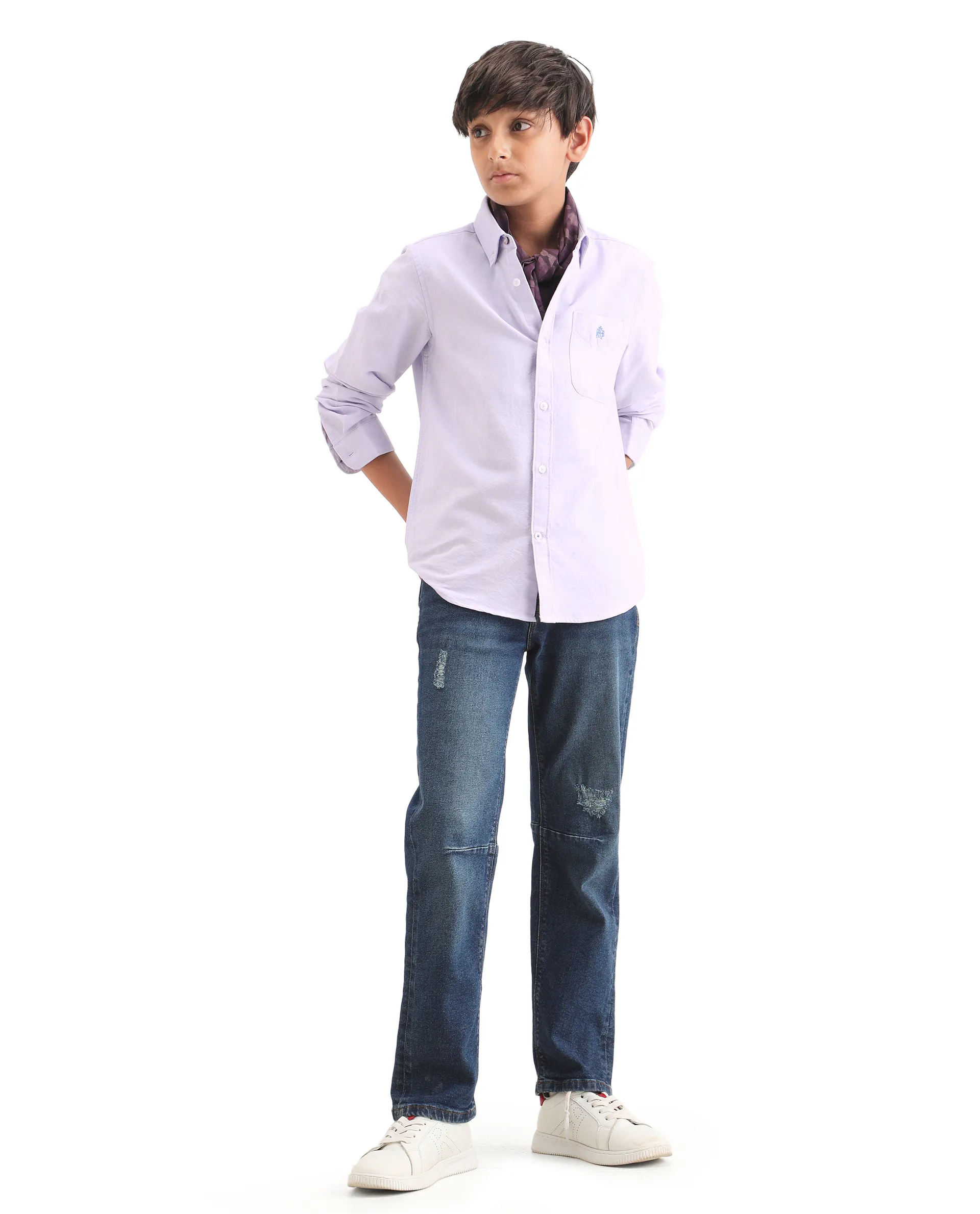 Rare Ones Kids Jac-26 Light Purple Cotton Button Closure Regular Fit Shirt - Image 2