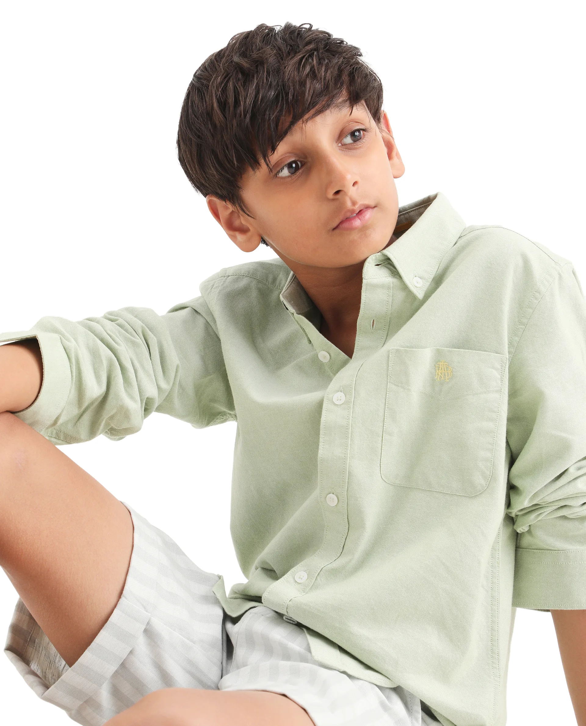 Rare Ones Kids Jac-26 Pastel Green Cotton Button Closure Regular Fit Shirt