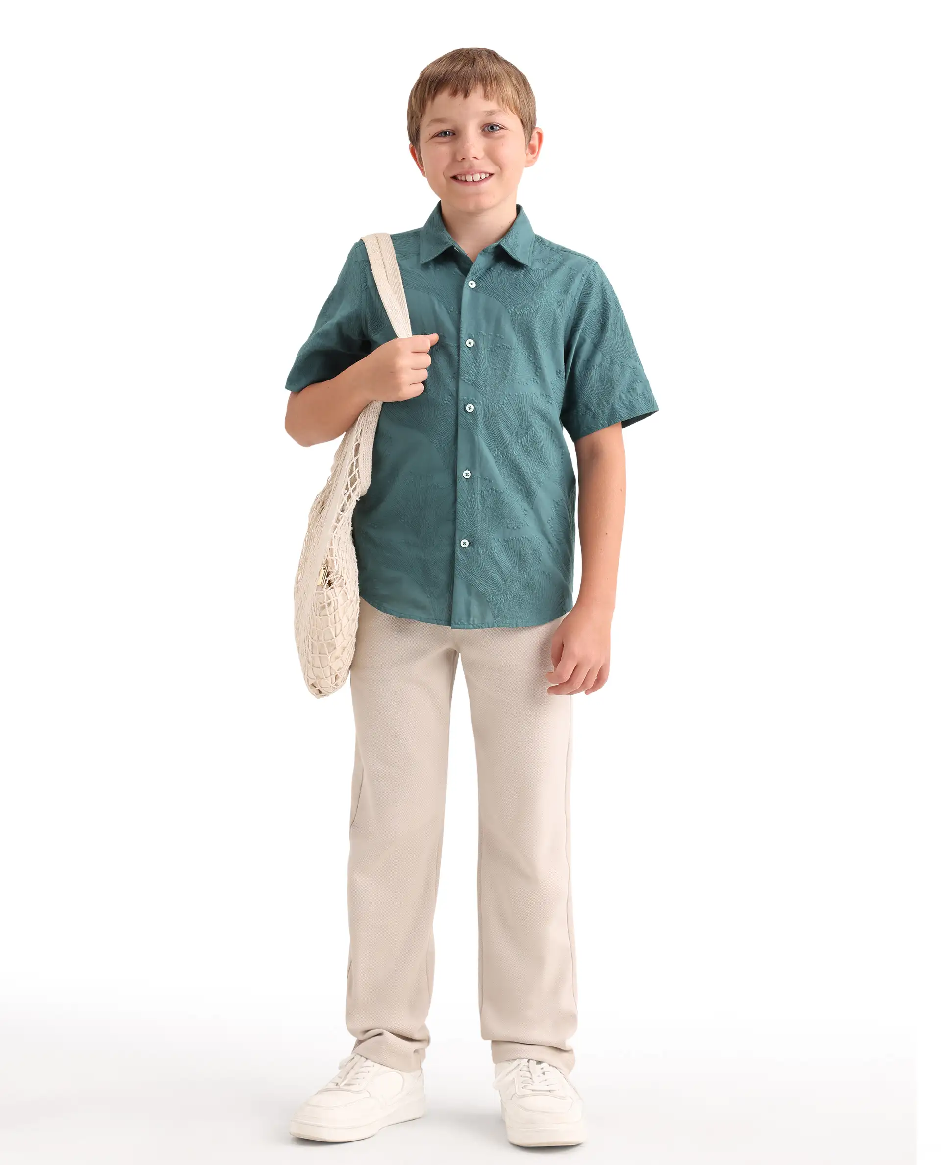 Rare Ones Kids Jaff-K Dusky Green Cotton Fabric Button Closure Regular Fit Shirt - Image 3