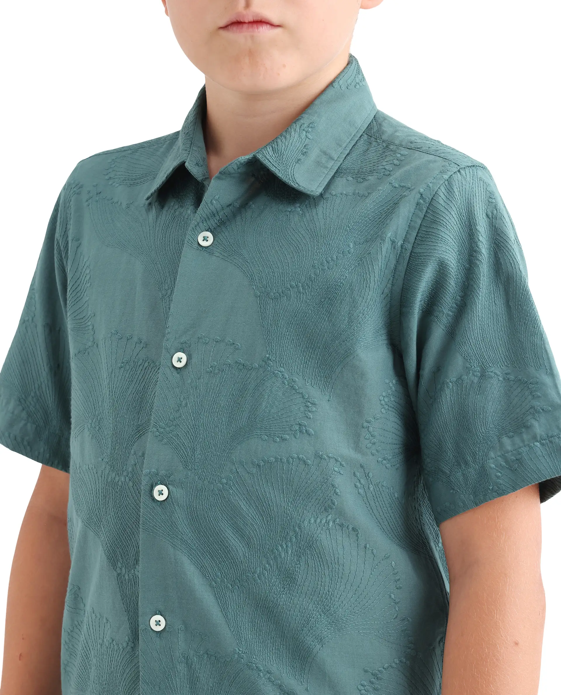 Rare Ones Kids Jaff-K Dusky Green Cotton Fabric Button Closure Regular Fit Shirt - Image 4