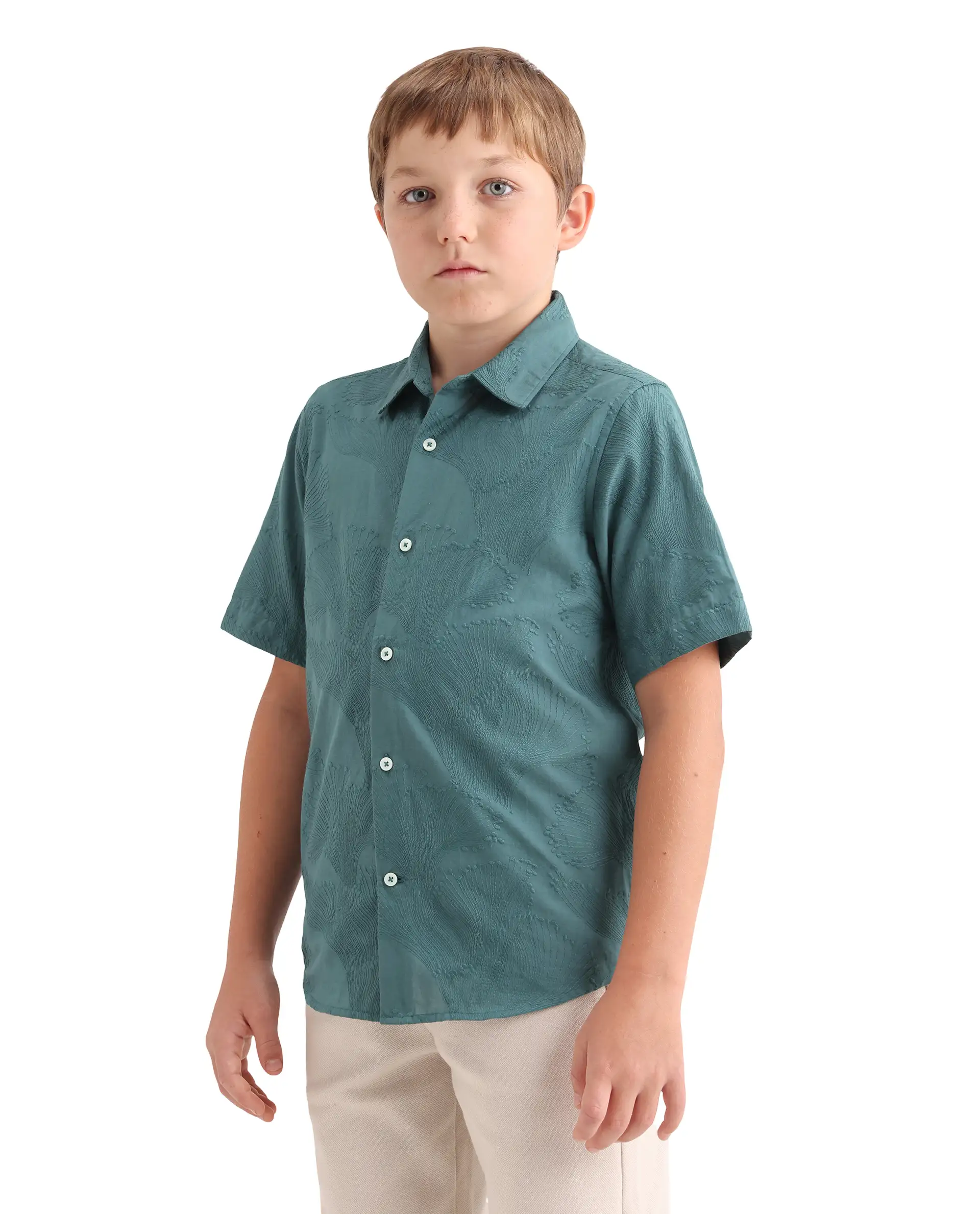 Rare Ones Kids Jaff-K Dusky Green Cotton Fabric Button Closure Regular Fit Shirt - Image 5