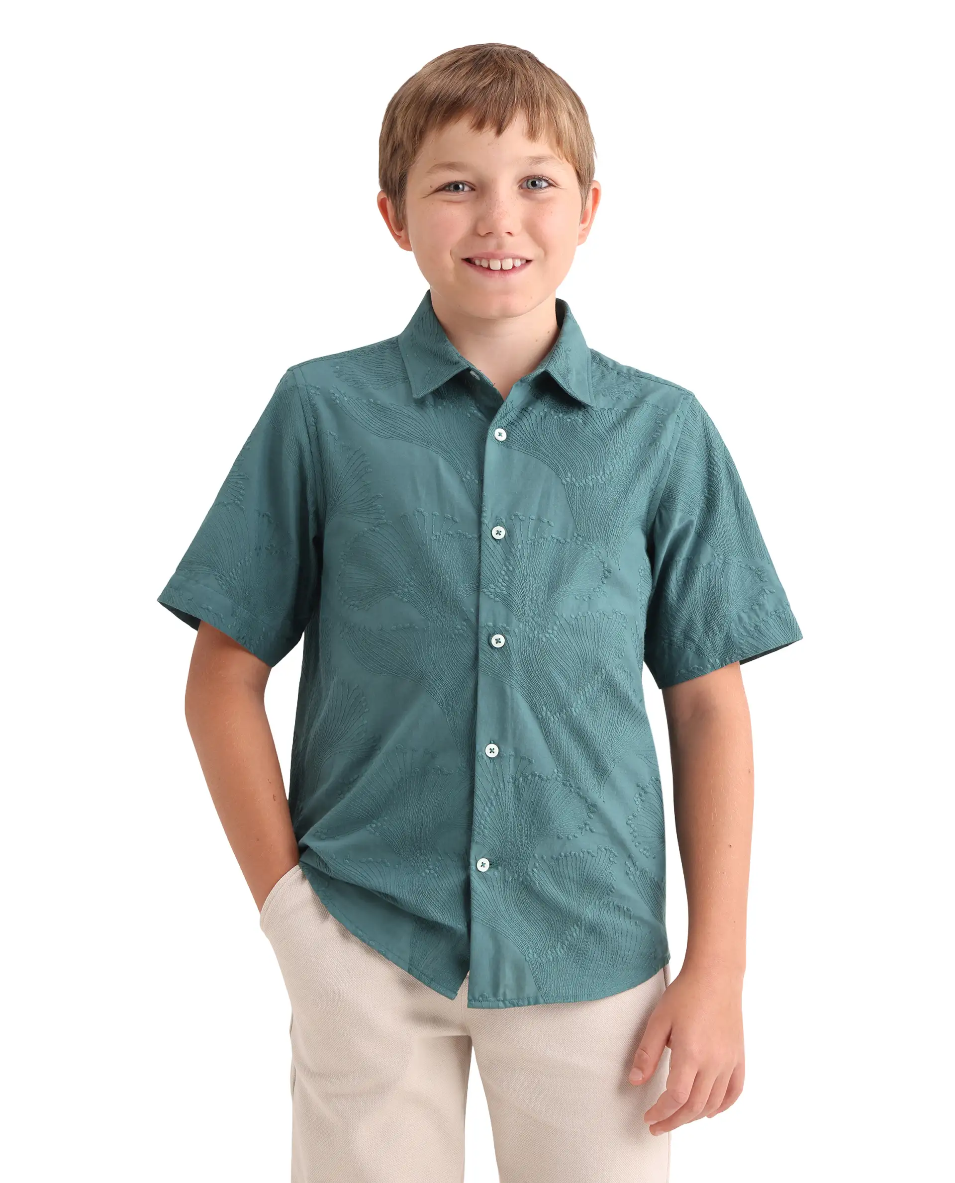 Rare Ones Kids Jaff-K Dusky Green Cotton Fabric Button Closure Regular Fit Shirt - Image 6