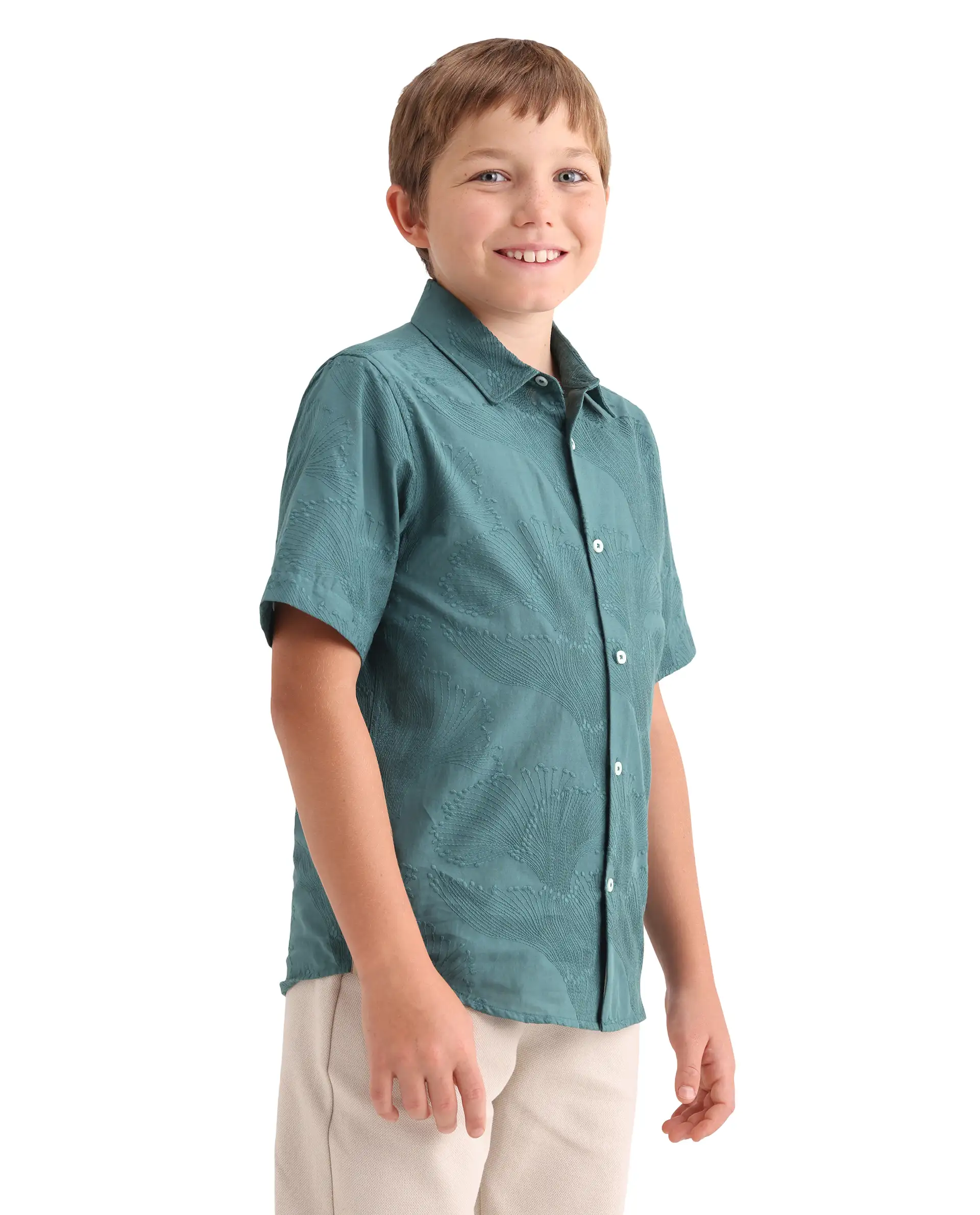 Rare Ones Kids Jaff-K Dusky Green Cotton Fabric Button Closure Regular Fit Shirt - Image 7