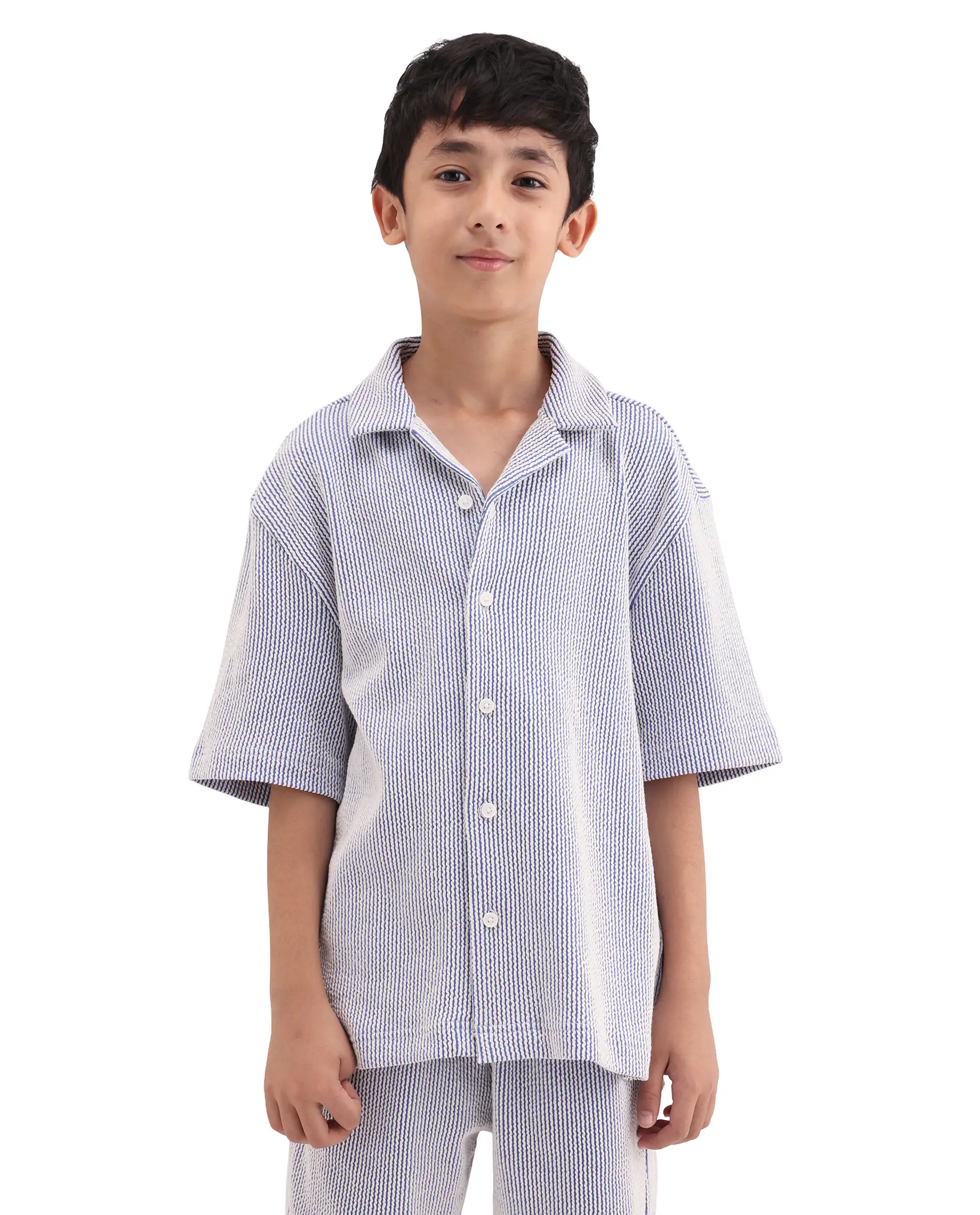 Rare Ones Kids John26-S Blue Cotton Blend Button Closure Regular Fit Shirt - Image 3