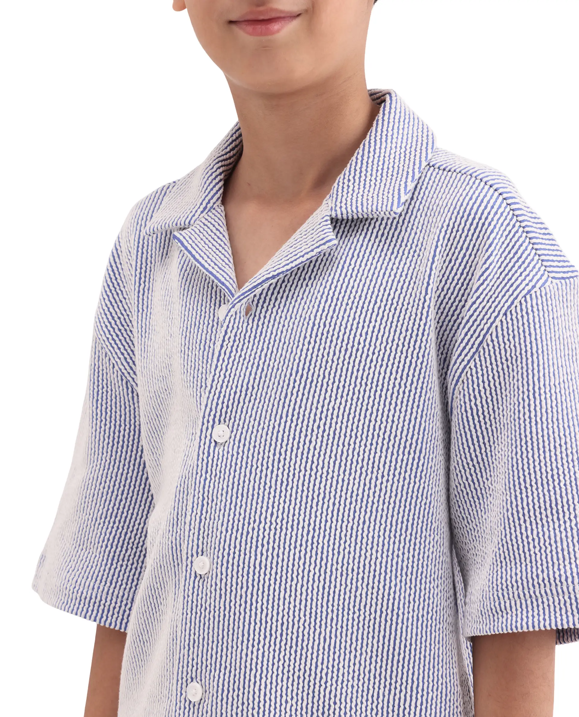 Rare Ones Kids John26-S Blue Cotton Blend Button Closure Regular Fit Shirt - Image 4