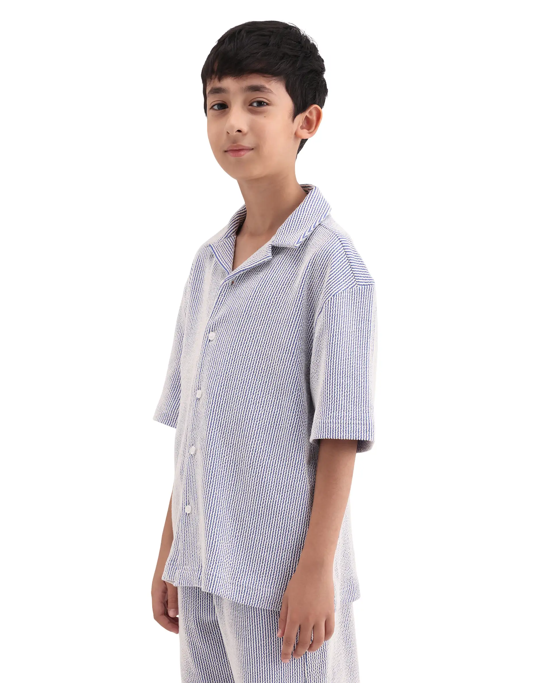 Rare Ones Kids John26-S Blue Cotton Blend Button Closure Regular Fit Shirt - Image 5