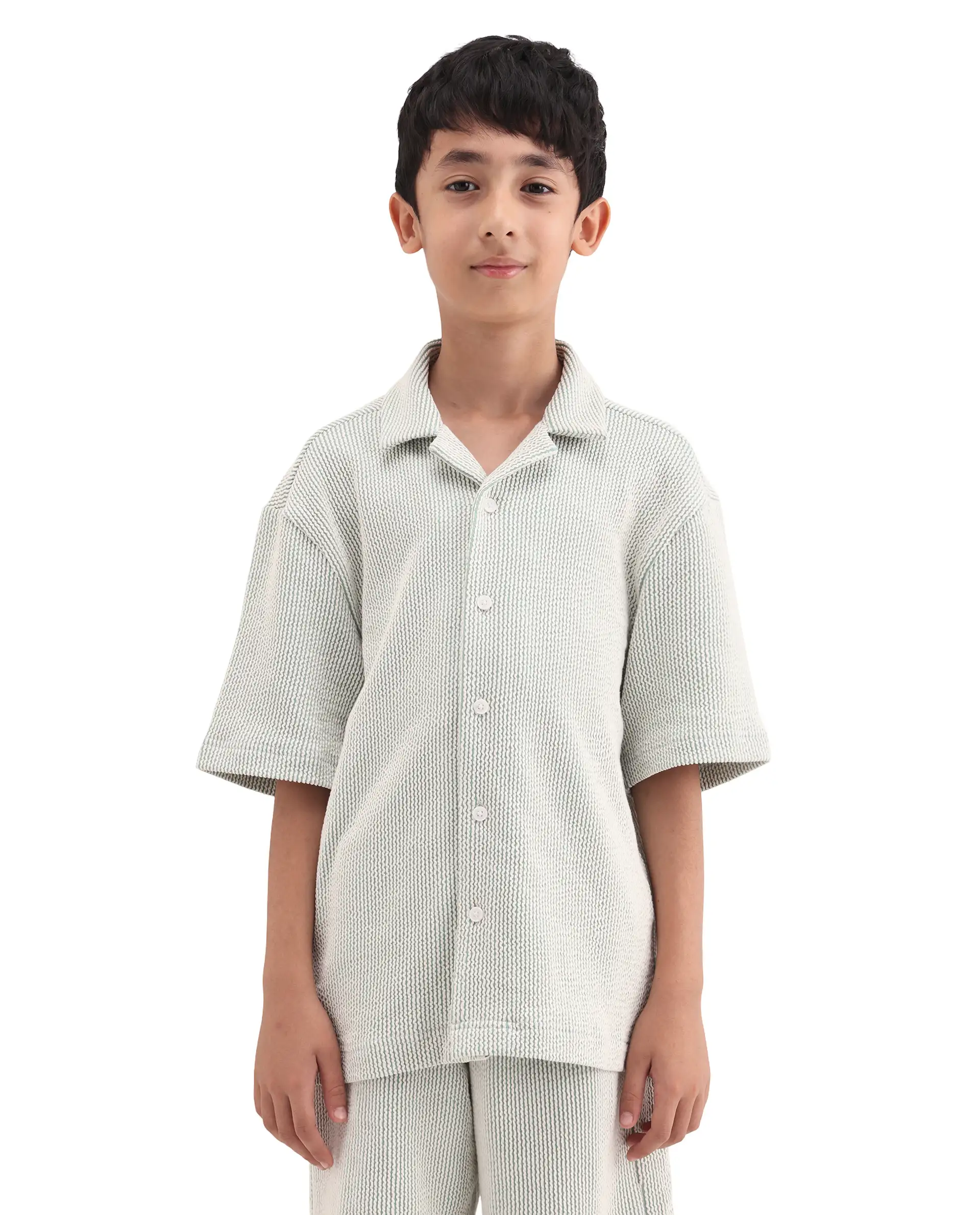 Rare Ones Kids John26-S Green Cotton Blend Button Closure Regular Fit Shirt - Image 3