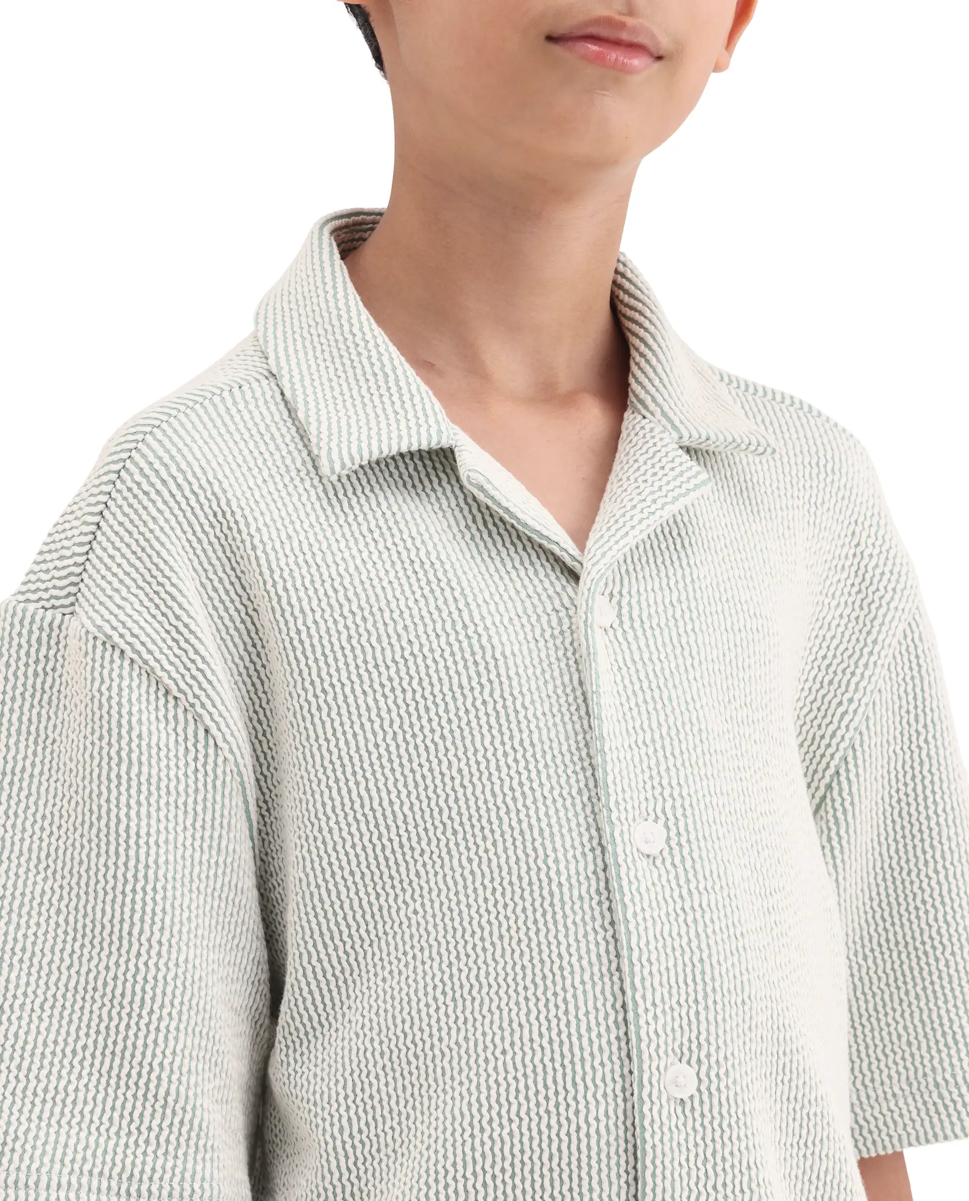 Rare Ones Kids John26-S Green Cotton Blend Button Closure Regular Fit Shirt - Image 4