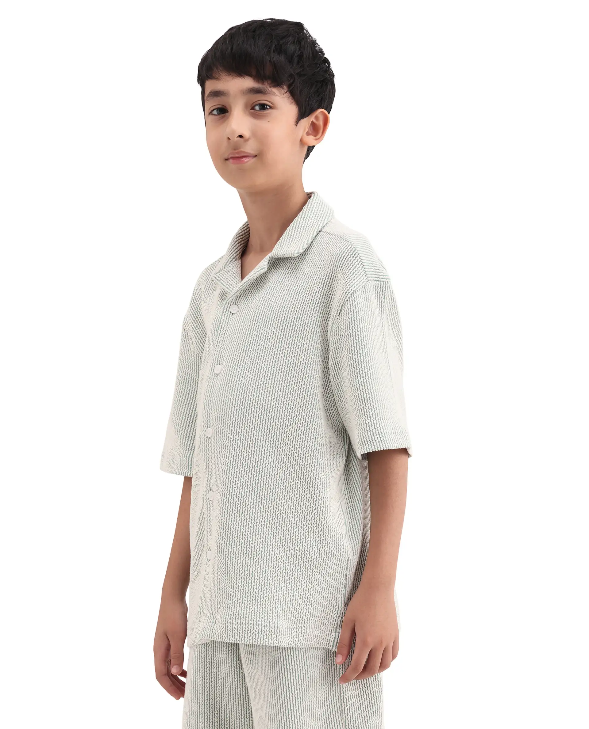 Rare Ones Kids John26-S Green Cotton Blend Button Closure Regular Fit Shirt - Image 5
