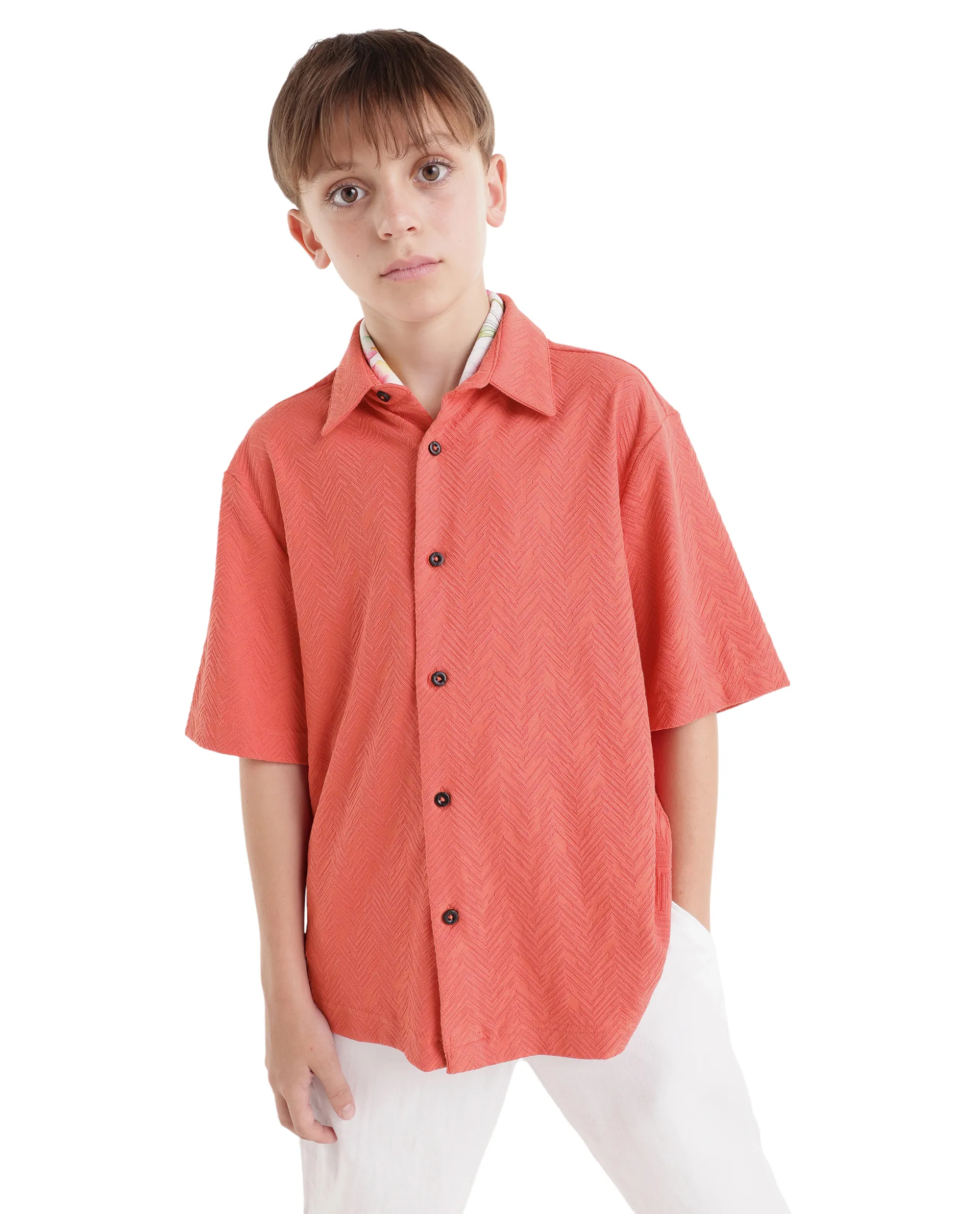 Rare Ones Kids Julius-S Rust Cotton Blend Fabric Button Closure Regular Fit Shirt