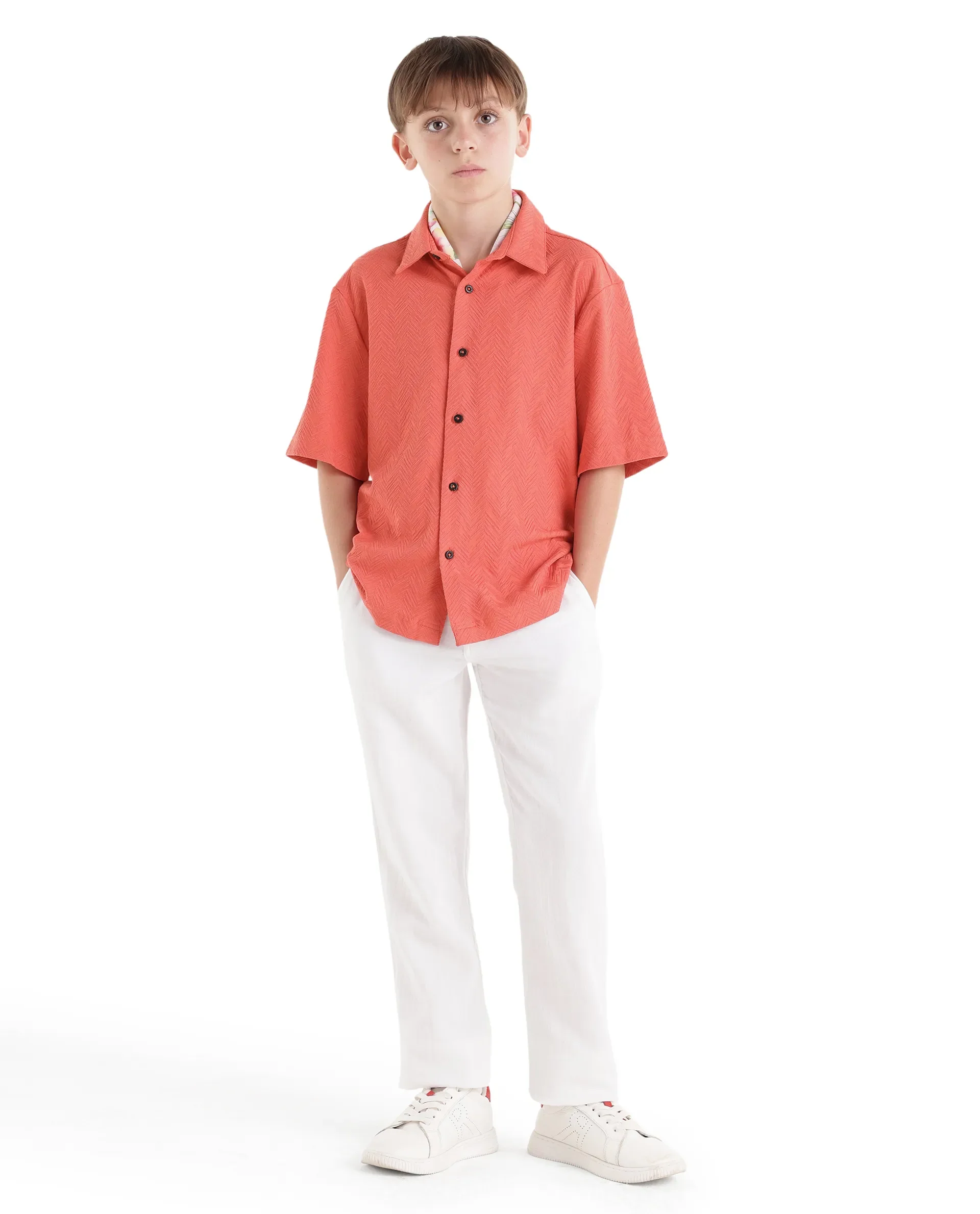Rare Ones Kids Julius-S Rust Cotton Blend Fabric Button Closure Regular Fit Shirt - Image 2