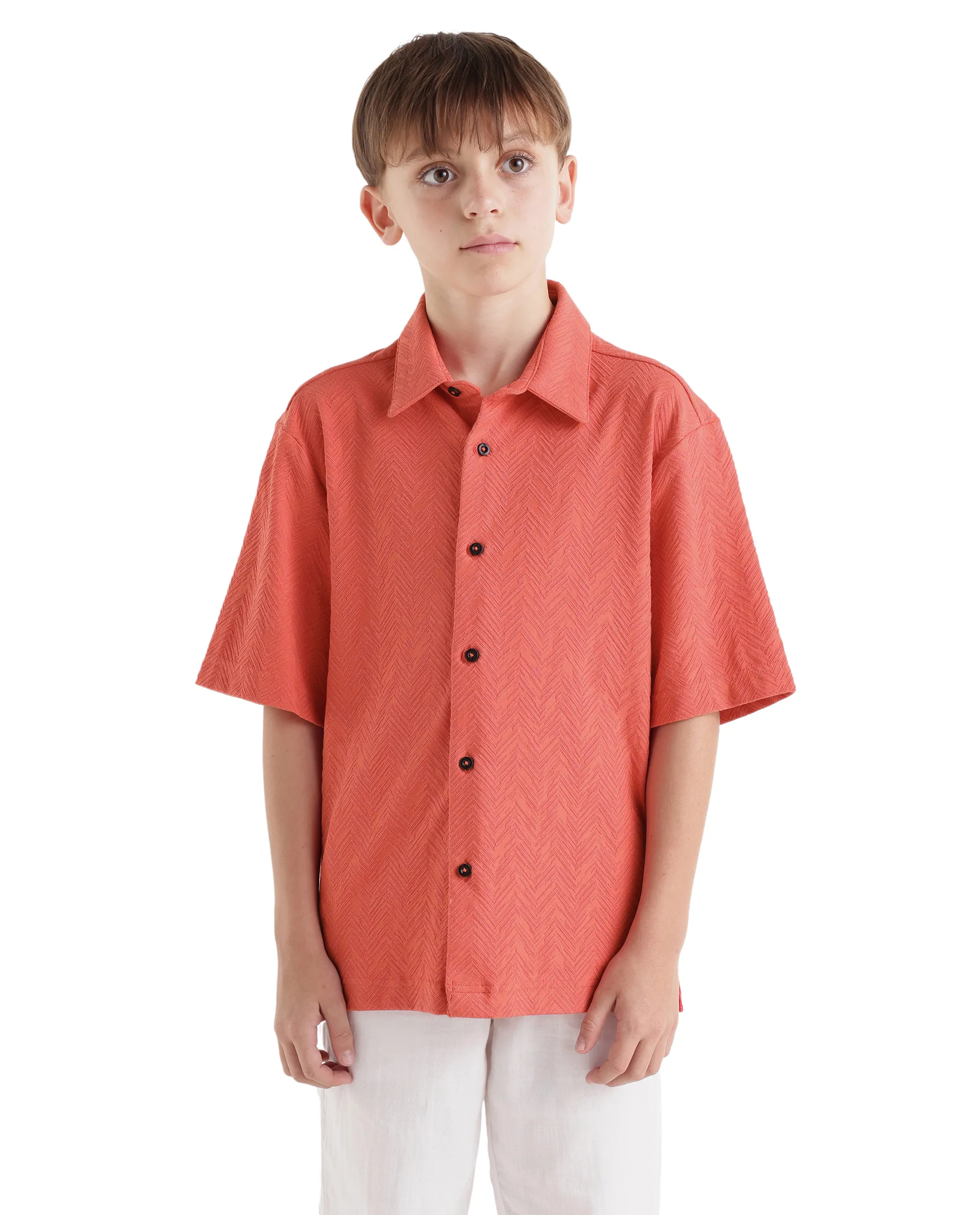 Rare Ones Kids Julius-S Rust Cotton Blend Fabric Button Closure Regular Fit Shirt - Image 3