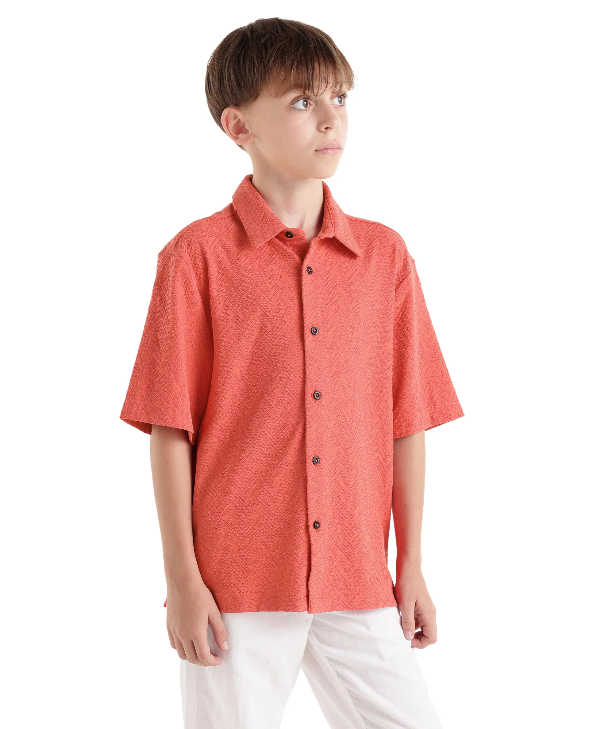 Rare Ones Kids Julius-S Rust Cotton Blend Fabric Button Closure Regular Fit Shirt - Image 5