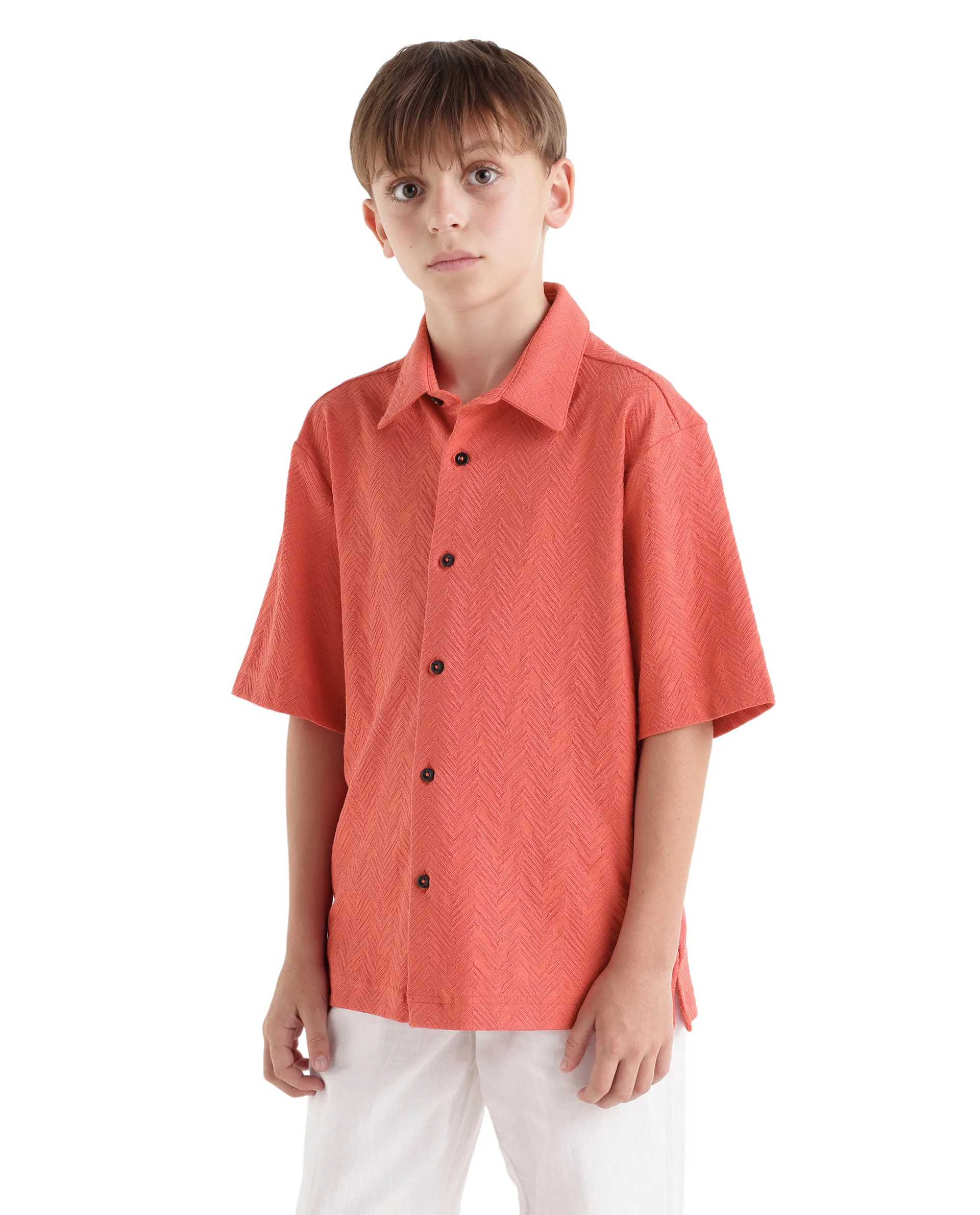 Rare Ones Kids Julius-S Rust Cotton Blend Fabric Button Closure Regular Fit Shirt - Image 6