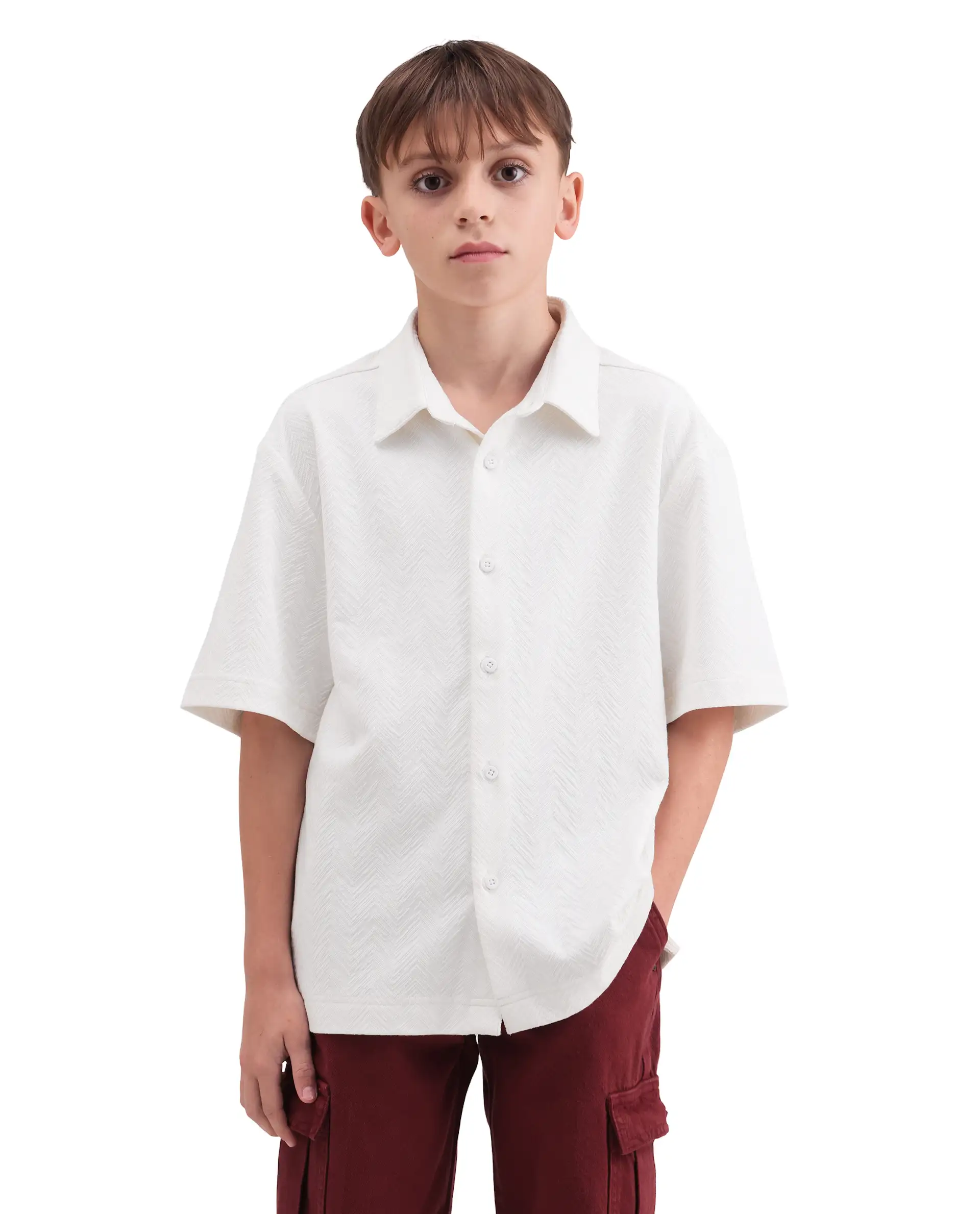 Rare Ones Kids Julius-S White Cotton Blend Fabric Button Closure Regular Fit Shirt - Image 3
