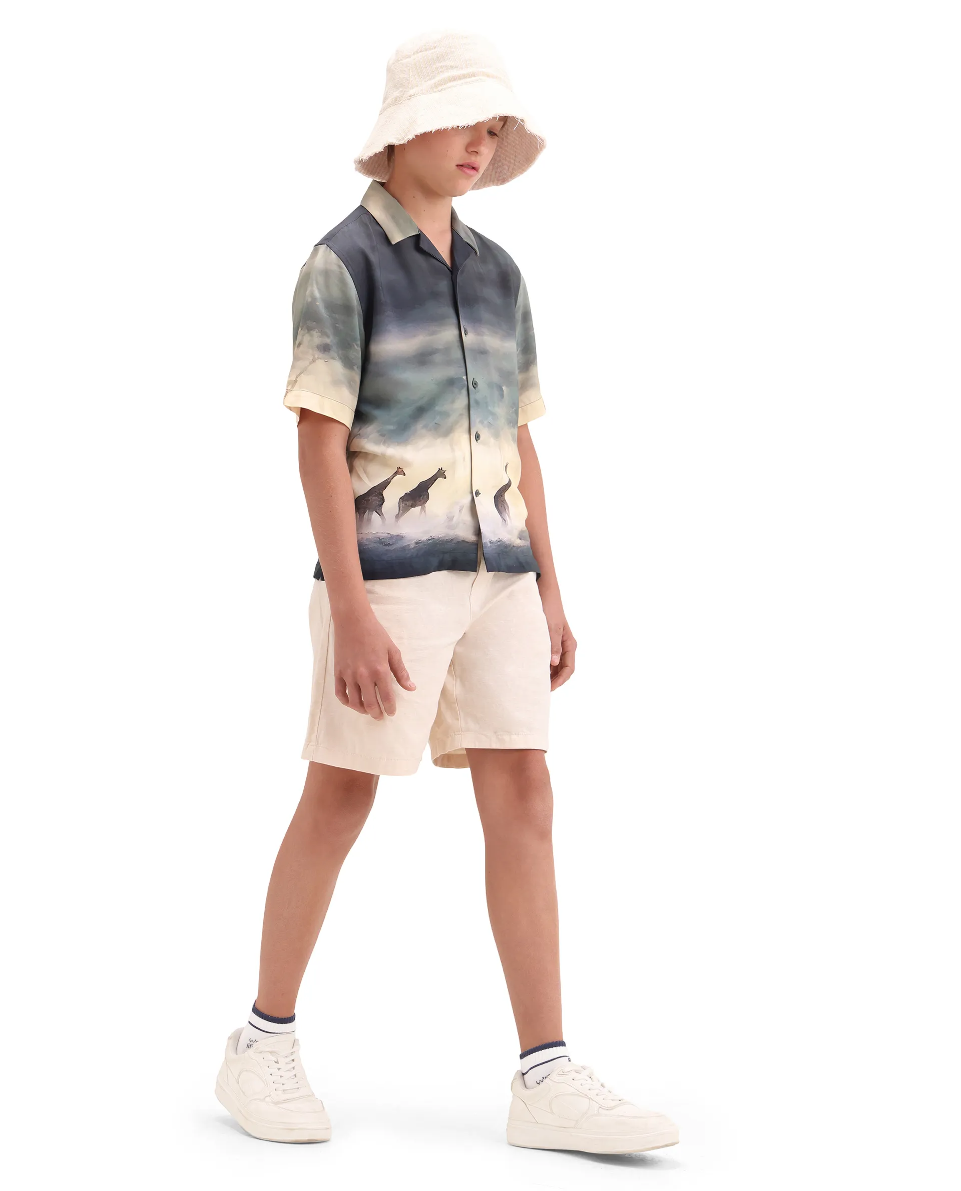 Rare Ones Kids Kenyo-26 Green Viscose Rayon Fabric Button Closure Boxy Fit Shirt - Image 2