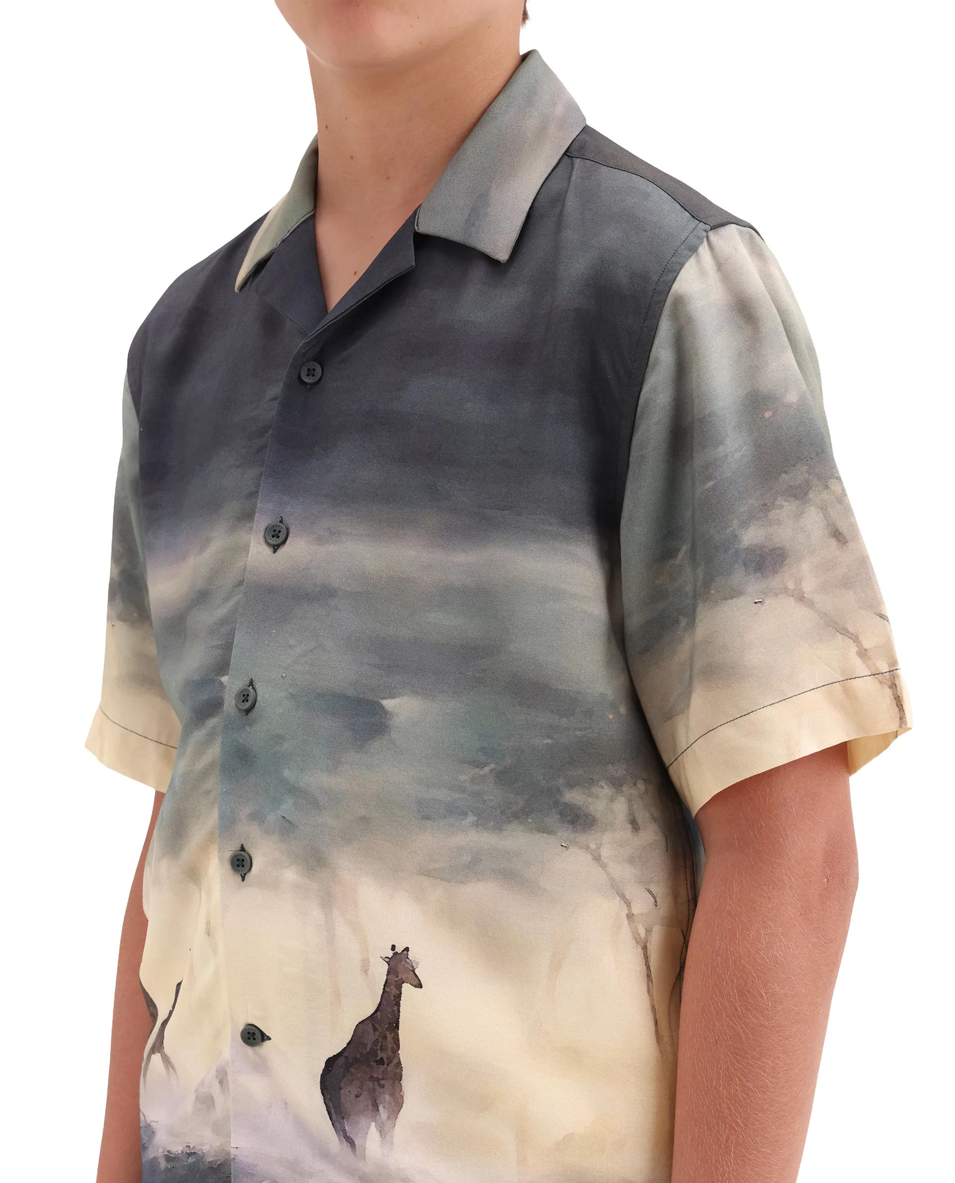 Rare Ones Kids Kenyo-26 Green Viscose Rayon Fabric Button Closure Boxy Fit Shirt - Image 4
