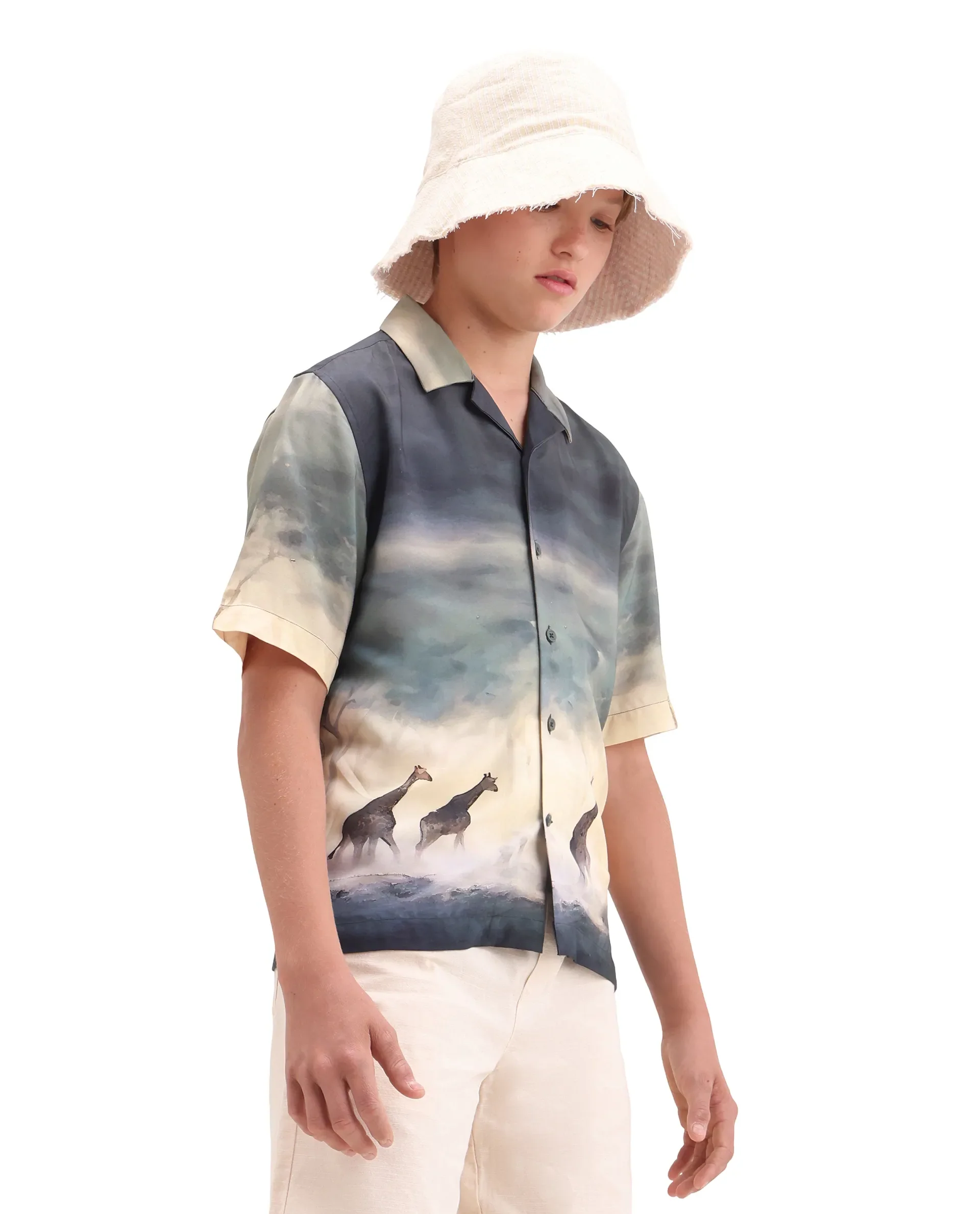 Rare Ones Kids Kenyo-26 Green Viscose Rayon Fabric Button Closure Boxy Fit Shirt - Image 6