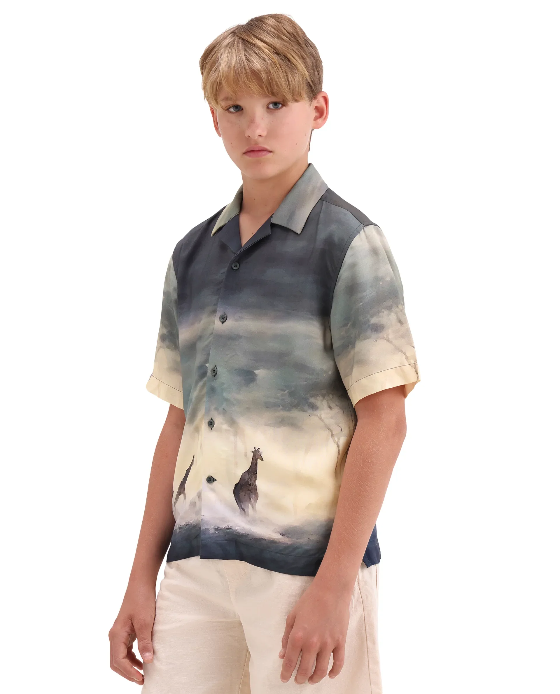 Rare Ones Kids Kenyo-26 Green Viscose Rayon Fabric Button Closure Boxy Fit Shirt - Image 7