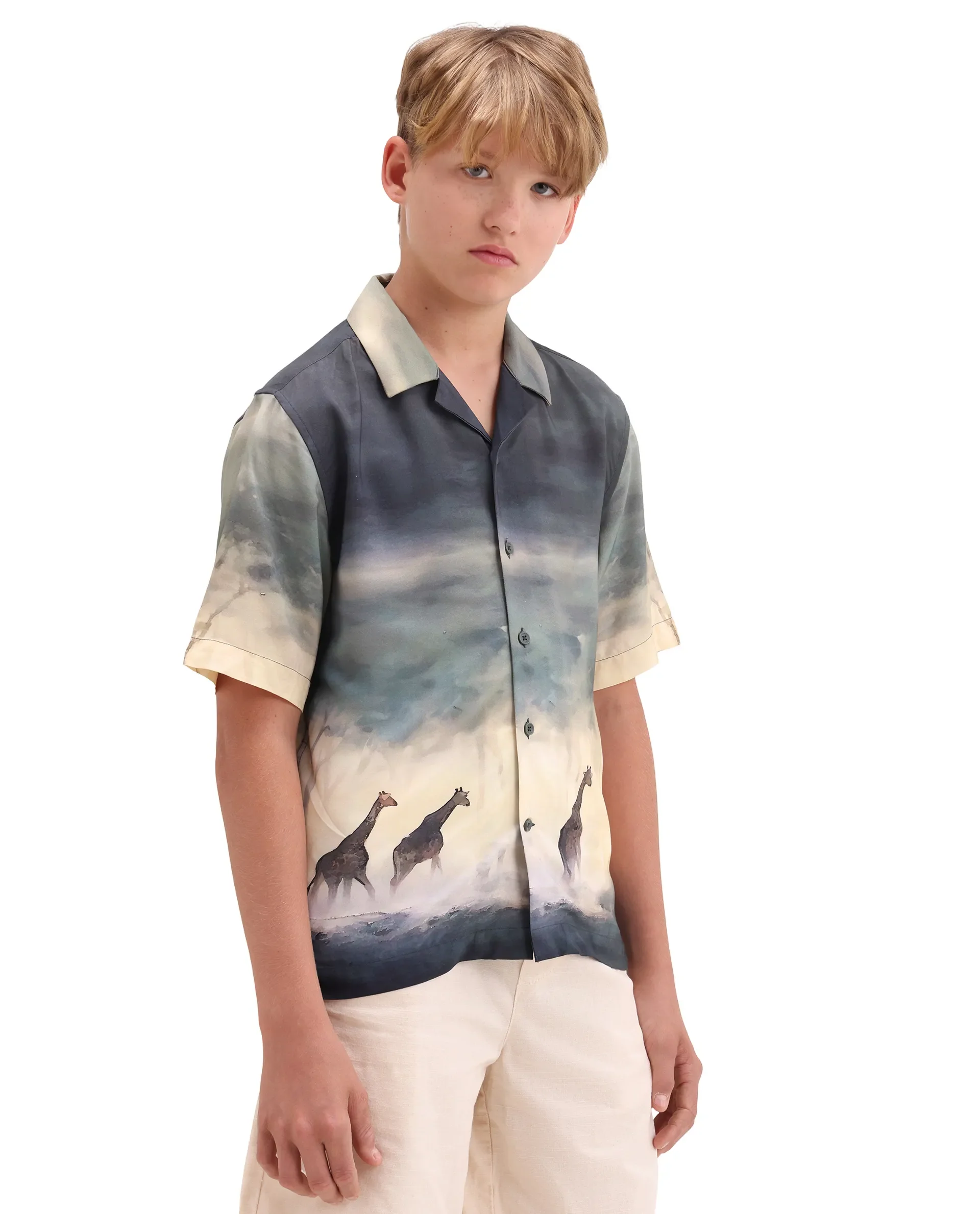 Rare Ones Kids Kenyo-26 Green Viscose Rayon Fabric Button Closure Boxy Fit Shirt - Image 8