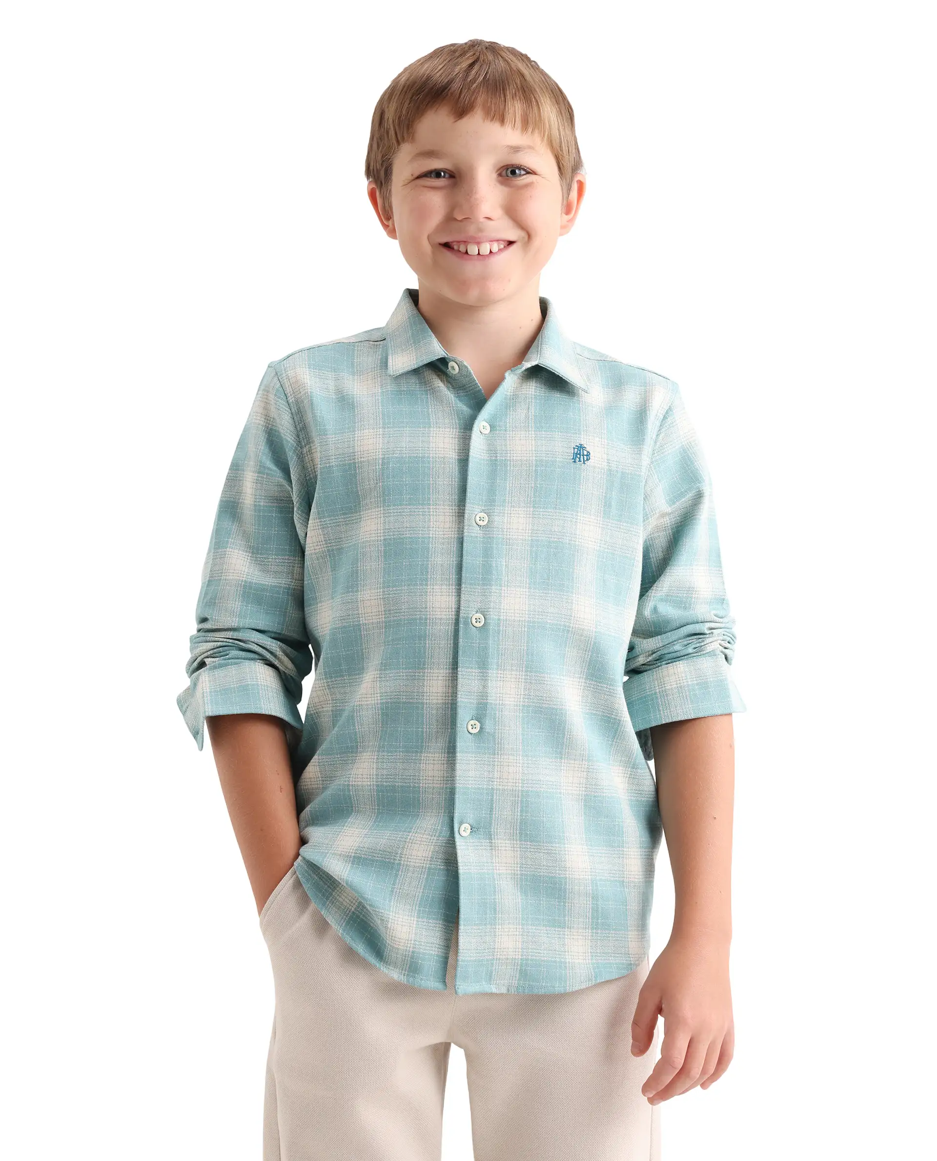 Rare Ones Kids Laken Light Green Cotton Fabric Button Closure Regular Fit Shirt - Image 3