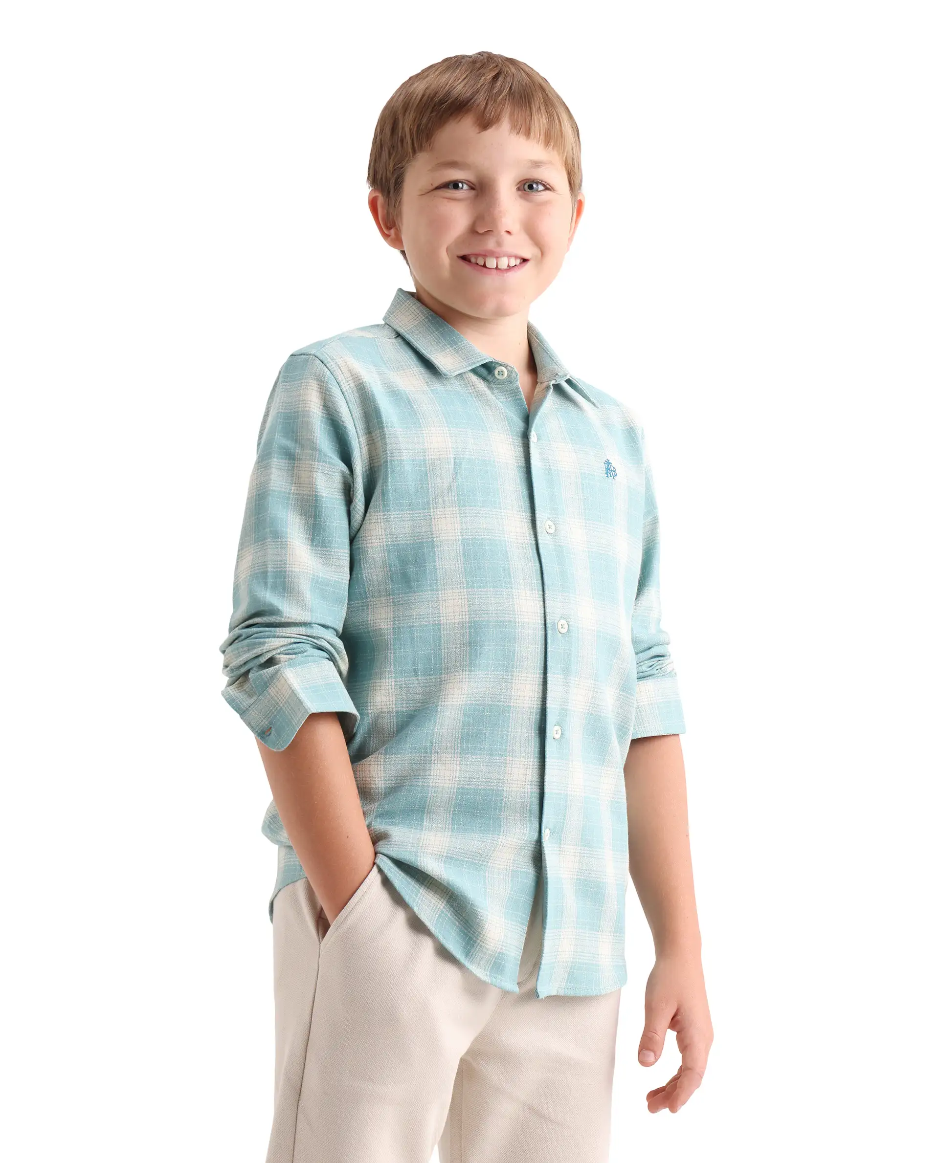 Rare Ones Kids Laken Light Green Cotton Fabric Button Closure Regular Fit Shirt - Image 5