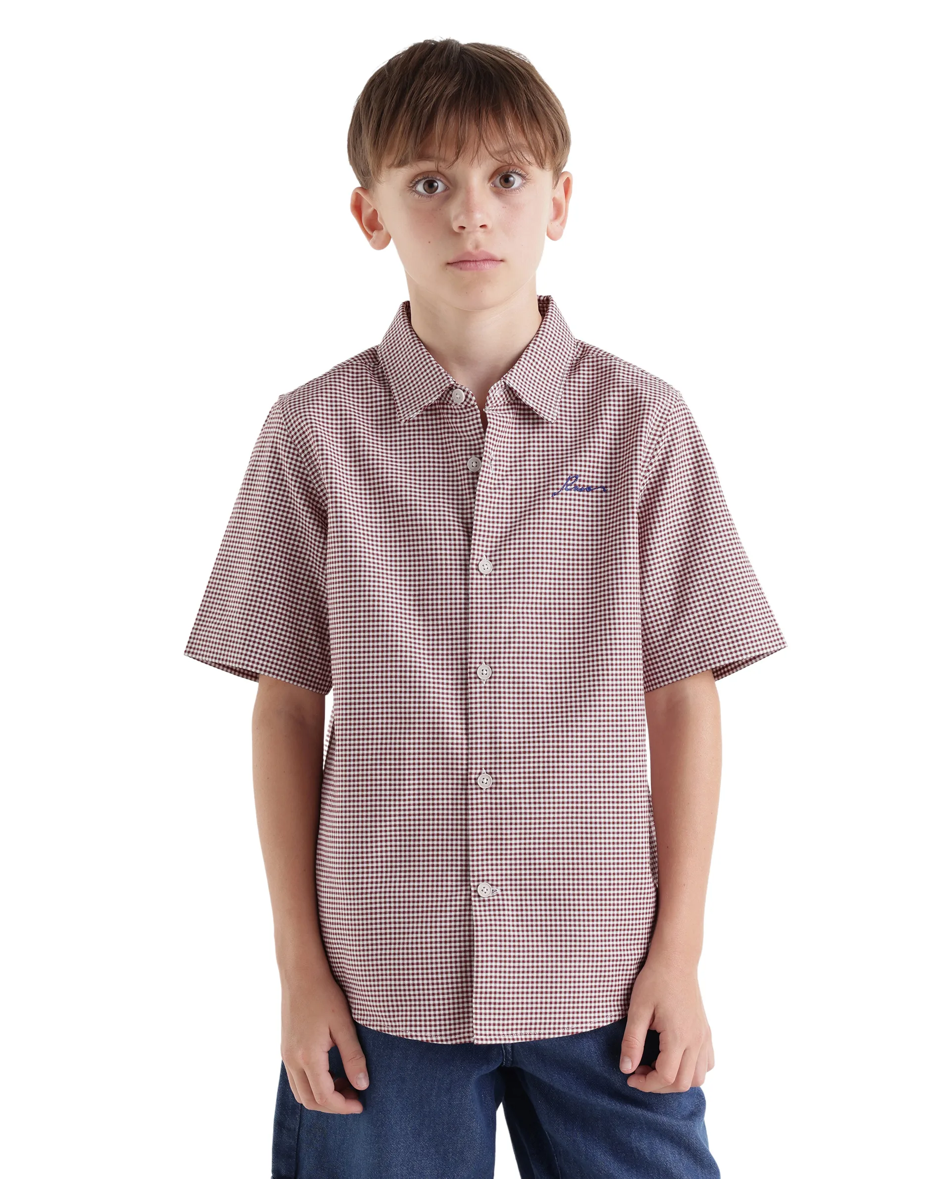Rare Ones Kids Larton Dark Maroon Cotton Fabric Button Closure Regular Fit Shirt - Image 3