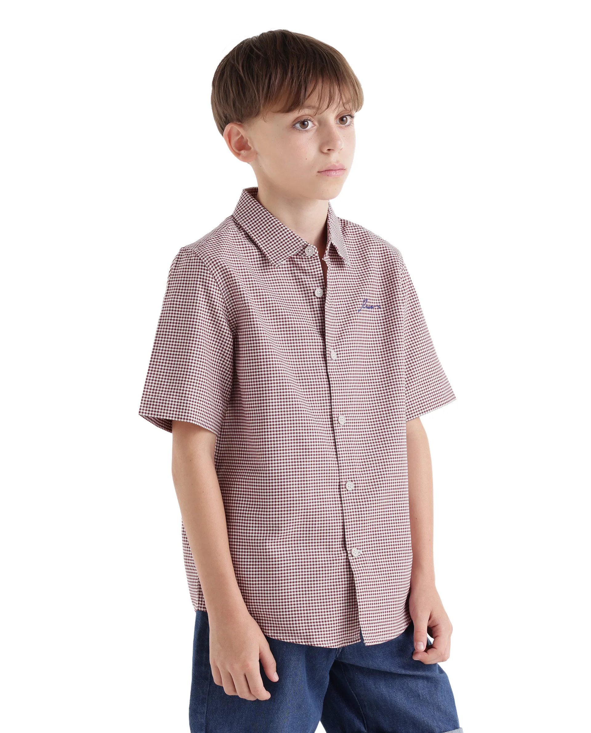 Rare Ones Kids Larton Dark Maroon Cotton Fabric Button Closure Regular Fit Shirt - Image 5