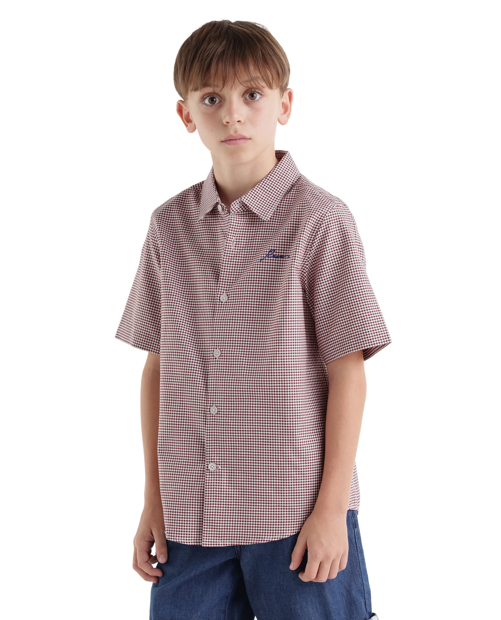 Rare Ones Kids Larton Dark Maroon Cotton Fabric Button Closure Regular Fit Shirt - Image 6