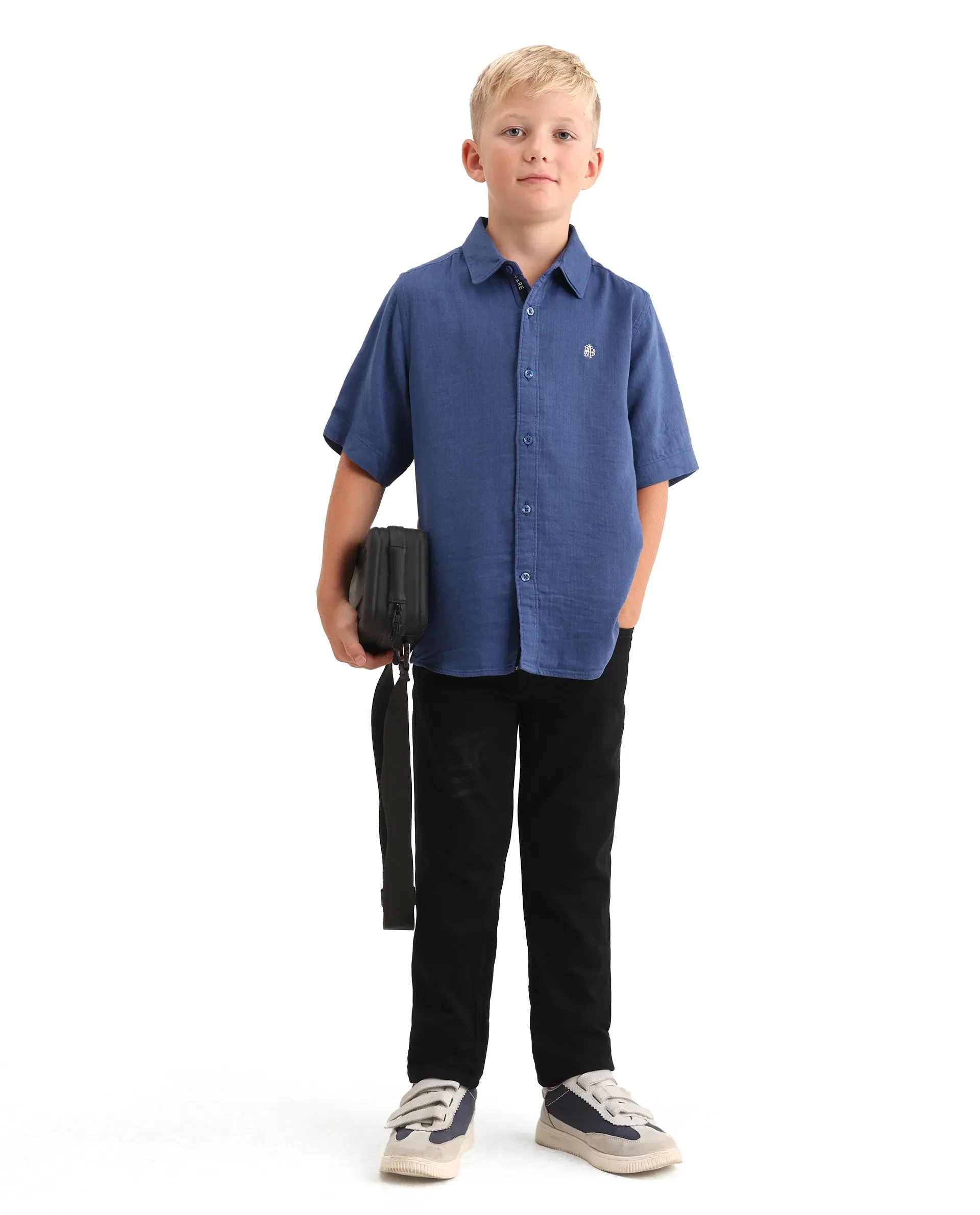 Rare Ones Kids Layerr-K-Hs-26 Blue Cotton Blend Button Closure Regular Fit Shirt - Image 2