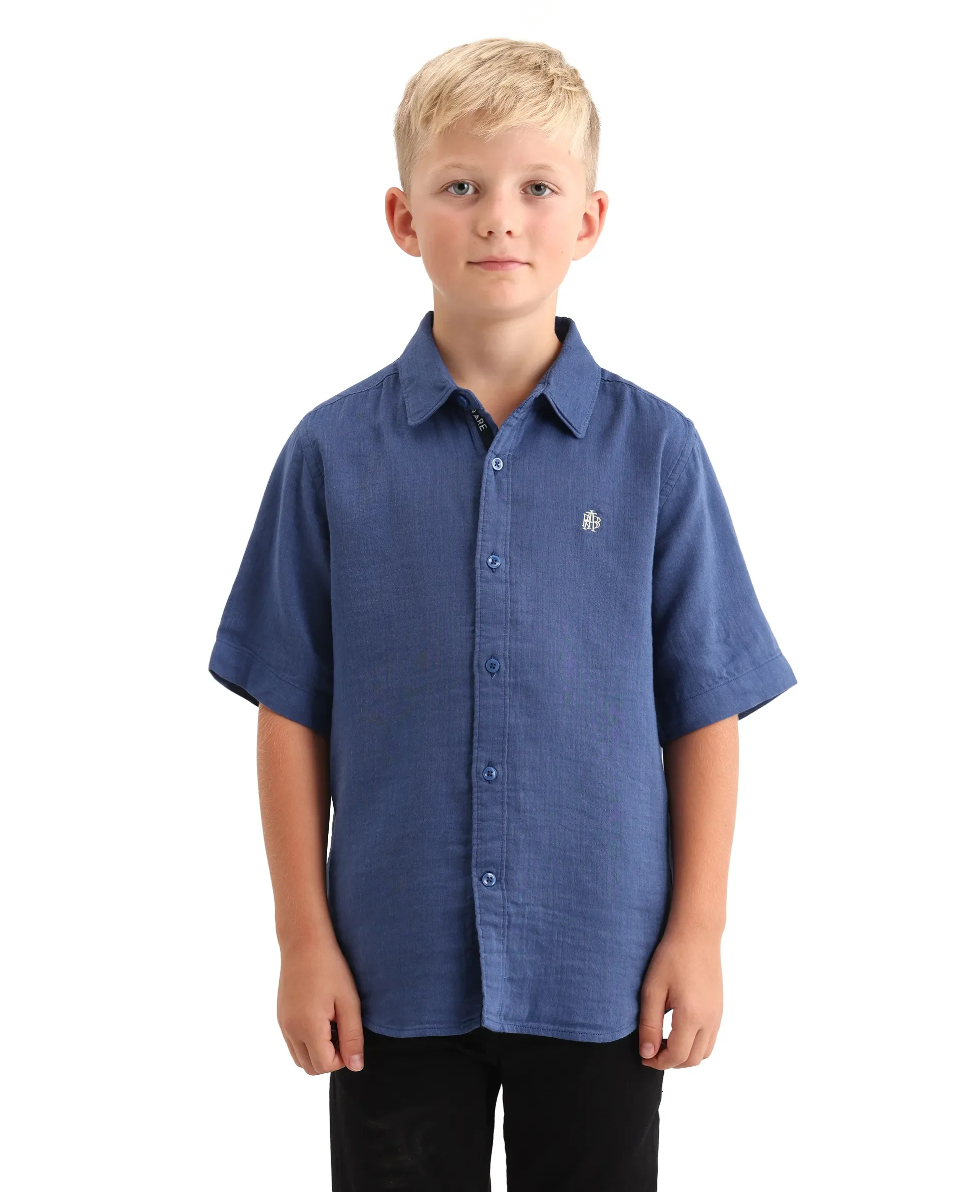 Rare Ones Kids Layerr-K-Hs-26 Blue Cotton Blend Button Closure Regular Fit Shirt - Image 3