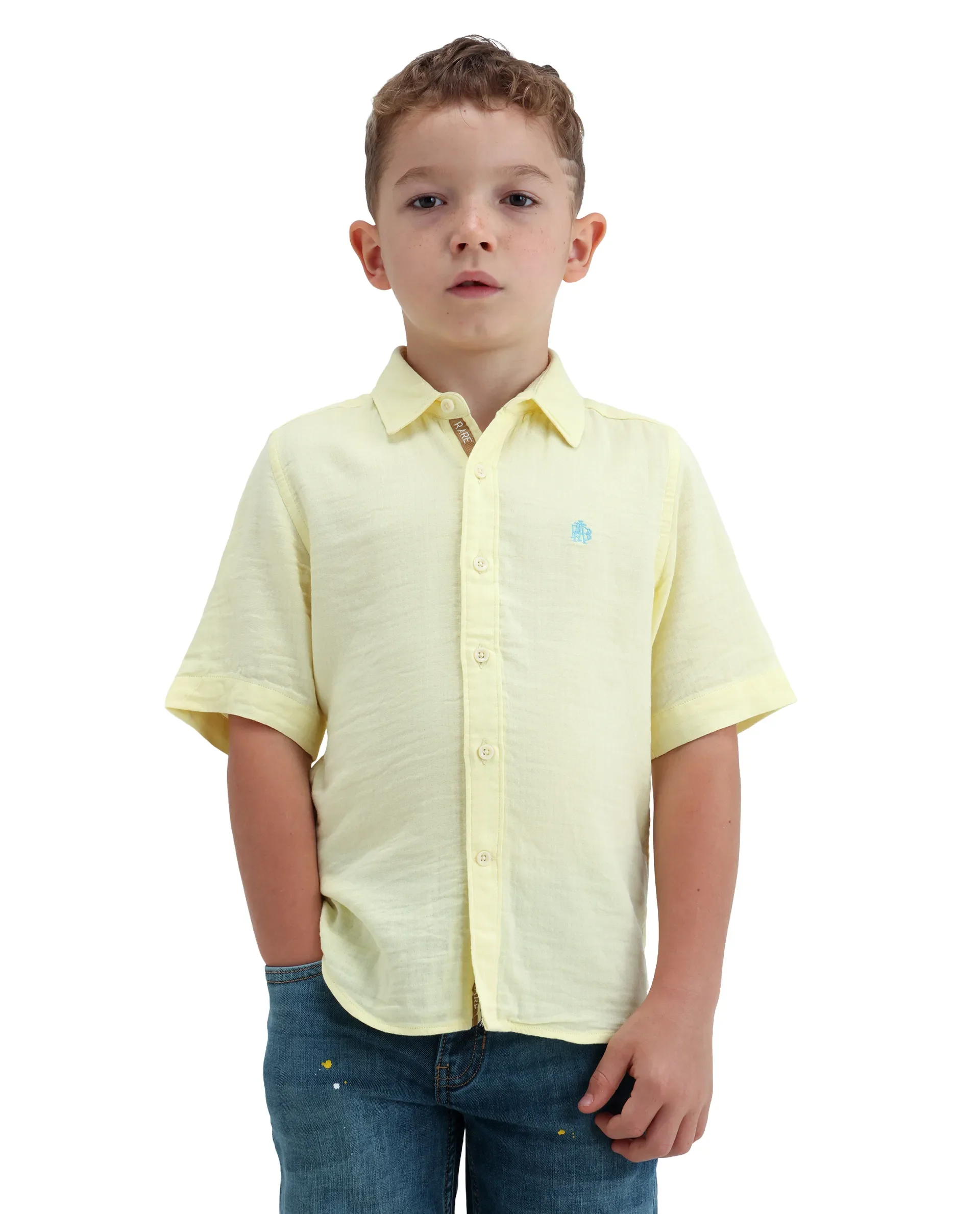 Rare Ones Kids Layerr-K-Hs-26 Light Yellow Cotton Blend Button Closure Regular Fit Shirt - Image 5
