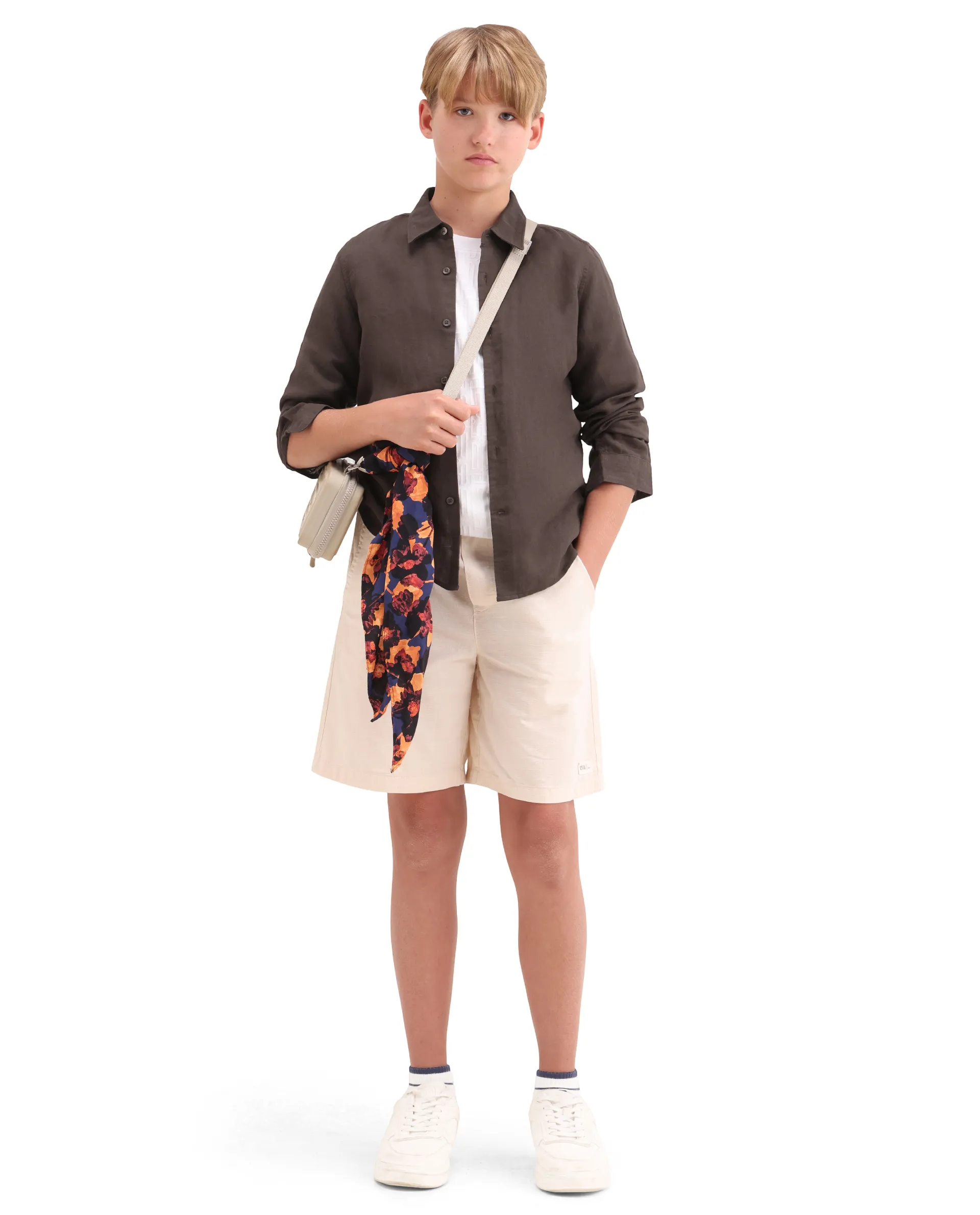 Rare Ones Kids Lino-Fs Dark Brown Linen Blend Button Closure Regular Fit Shirt - Image 2