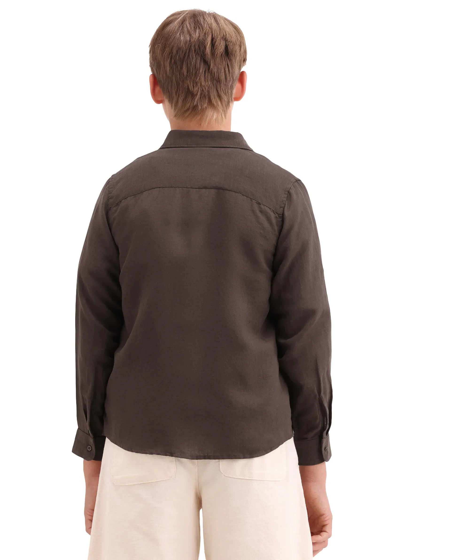 Rare Ones Kids Lino-Fs Dark Brown Linen Blend Button Closure Regular Fit Shirt - Image 7