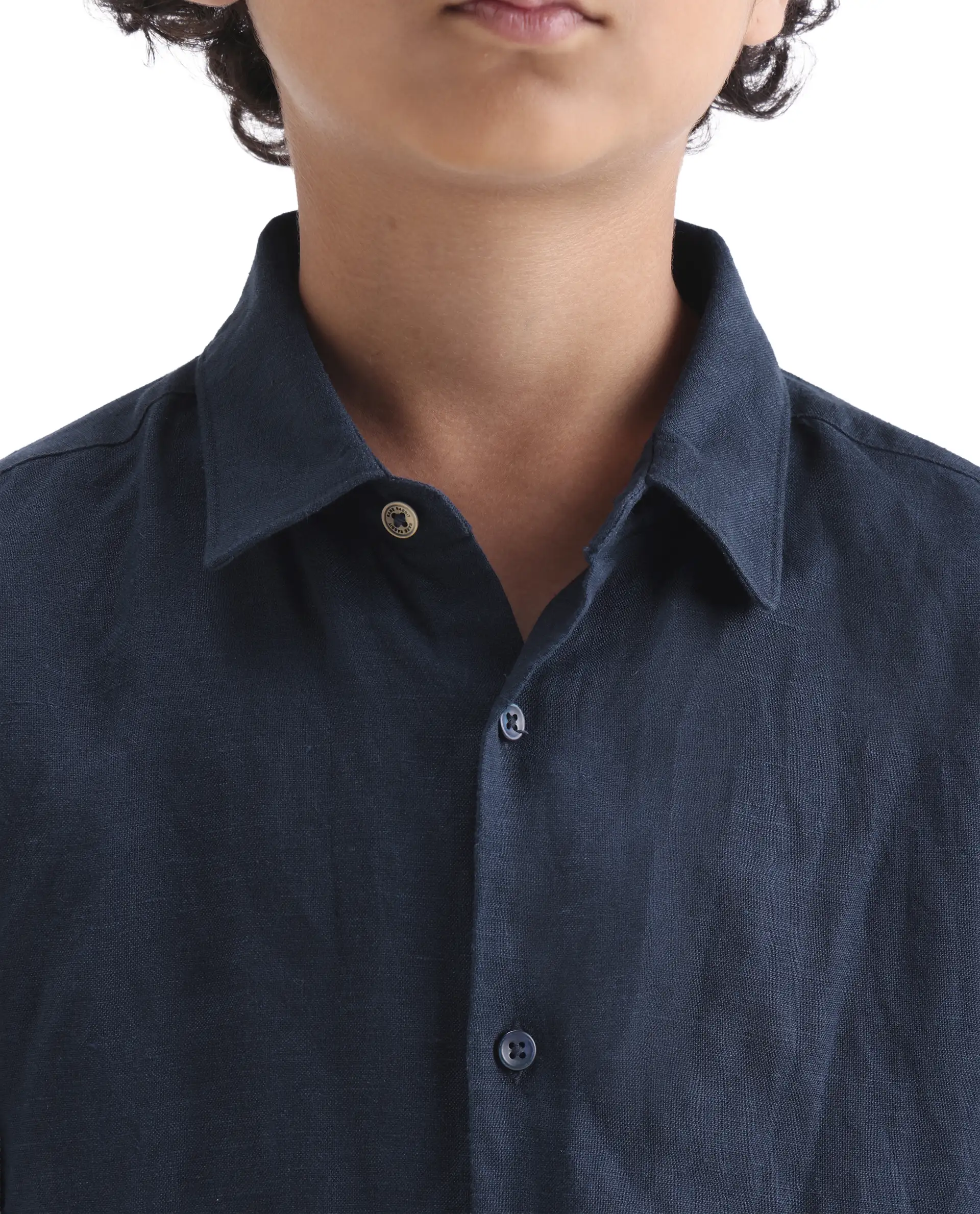 Rare Ones Kids Lino-Fs Dark Navy Linen Blend Button Closure Regular Fit Shirt - Image 3