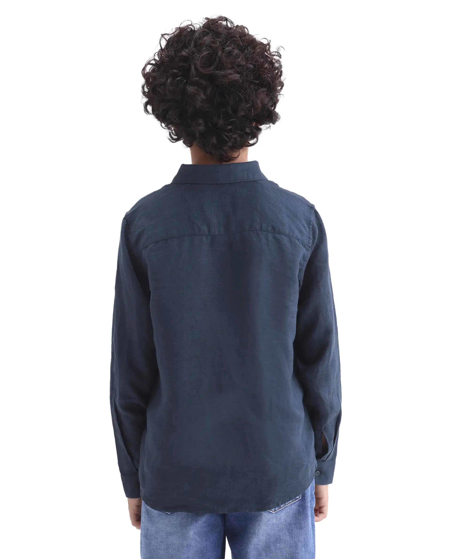 Rare Ones Kids Lino-Fs Dark Navy Linen Blend Button Closure Regular Fit Shirt - Image 7