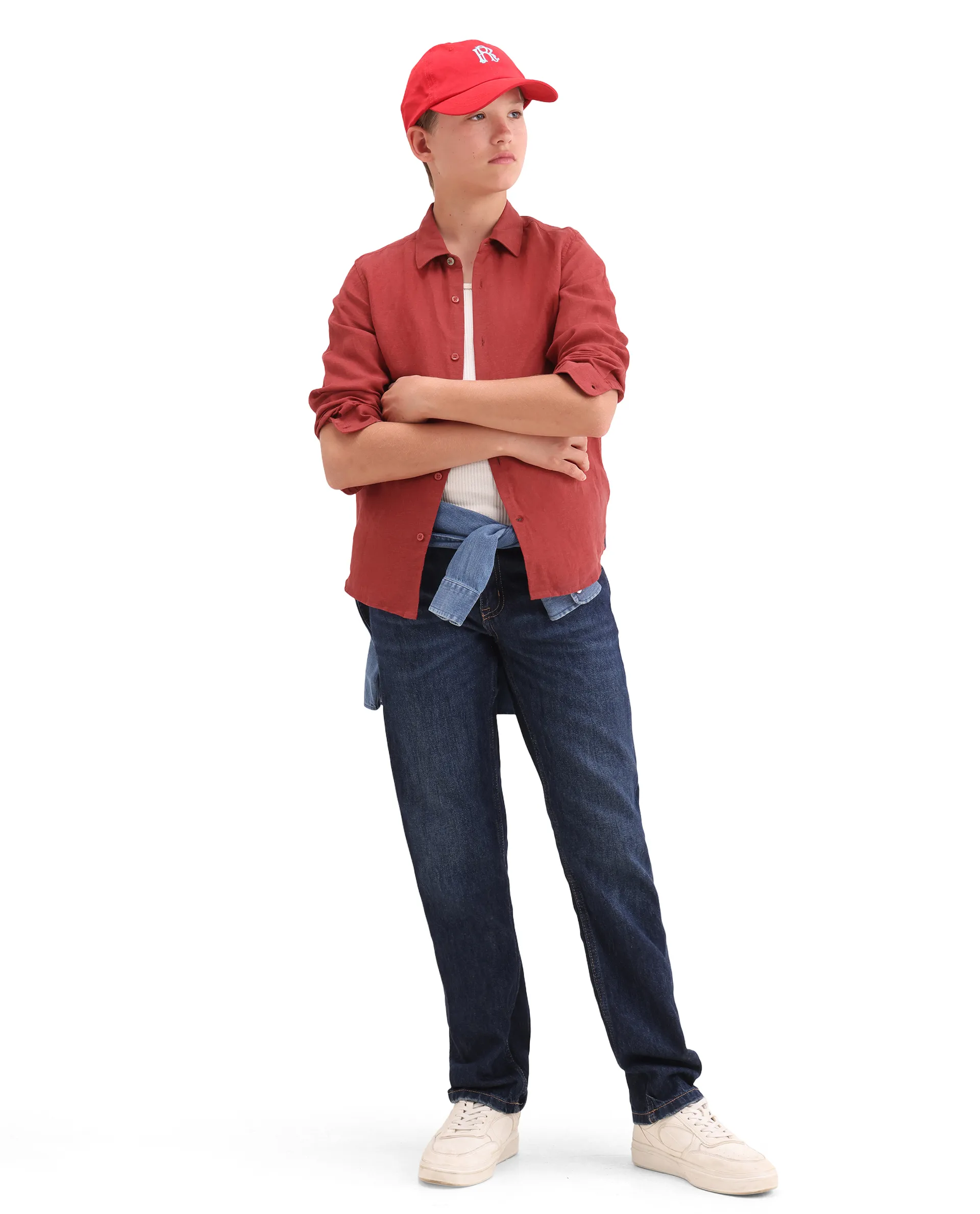 Rare Ones Kids Lino-Fs Red Linen Blend Button Closure Regular Fit Shirt - Image 2