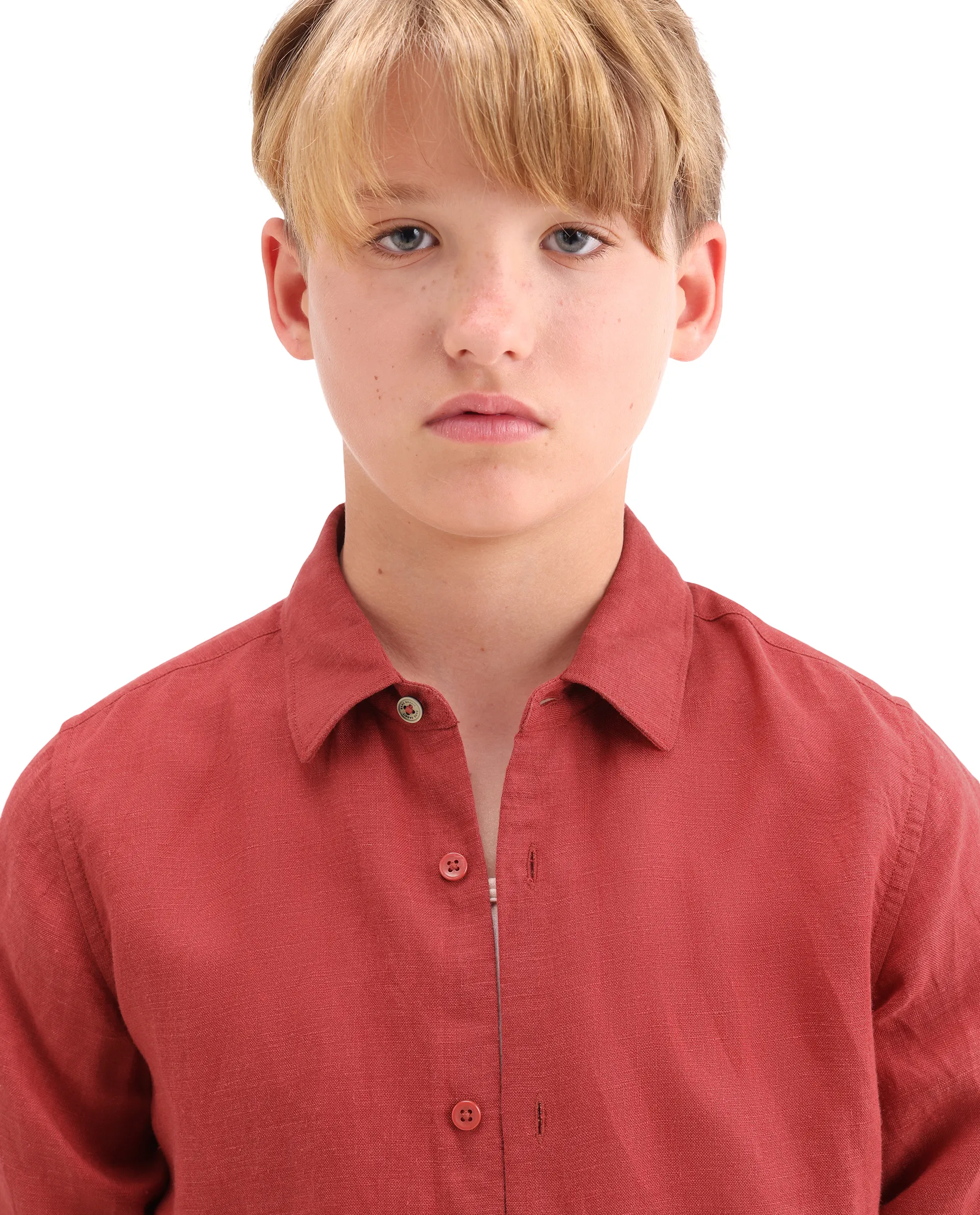 Rare Ones Kids Lino-Fs Red Linen Blend Button Closure Regular Fit Shirt - Image 3