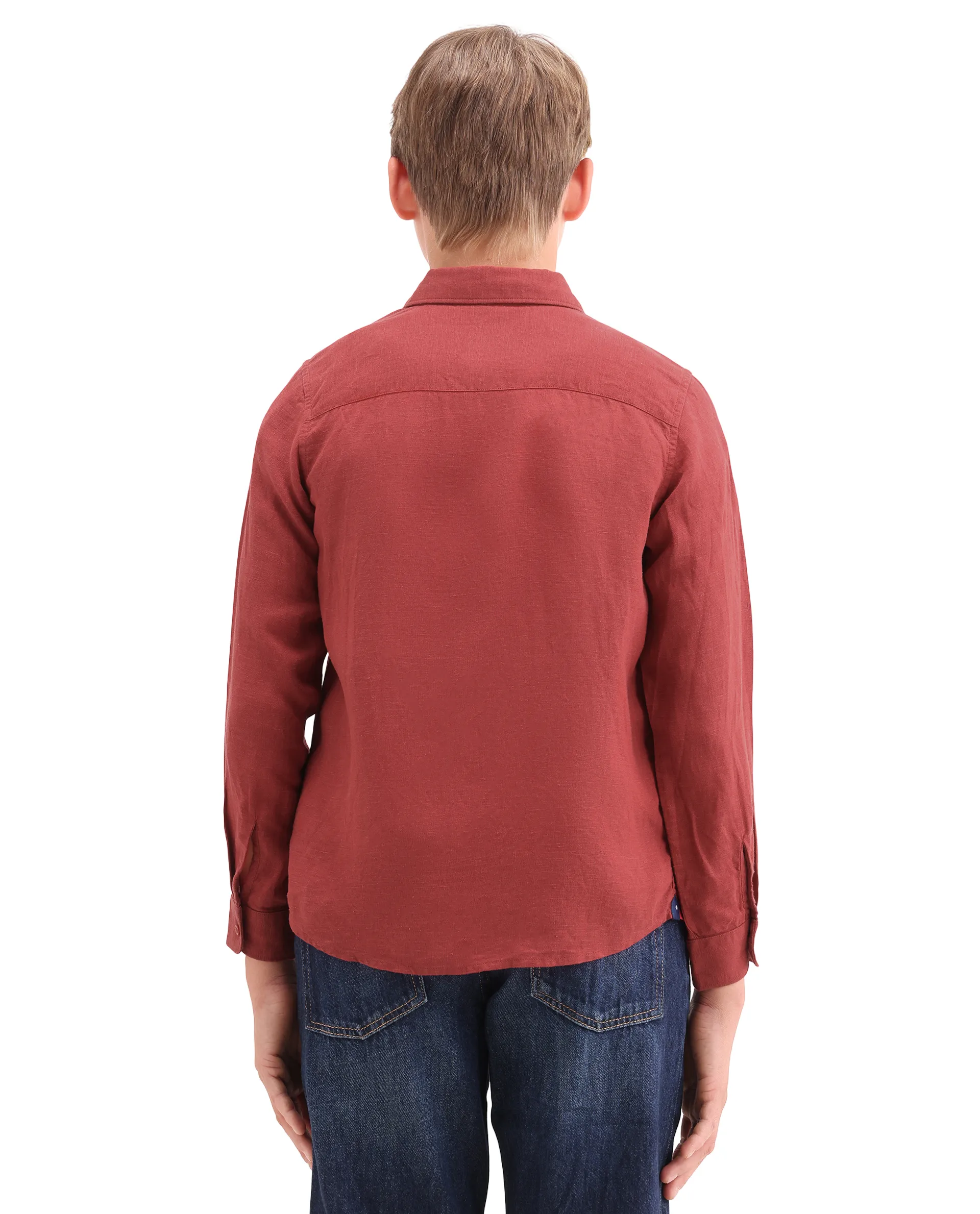 Rare Ones Kids Lino-Fs Red Linen Blend Button Closure Regular Fit Shirt - Image 7