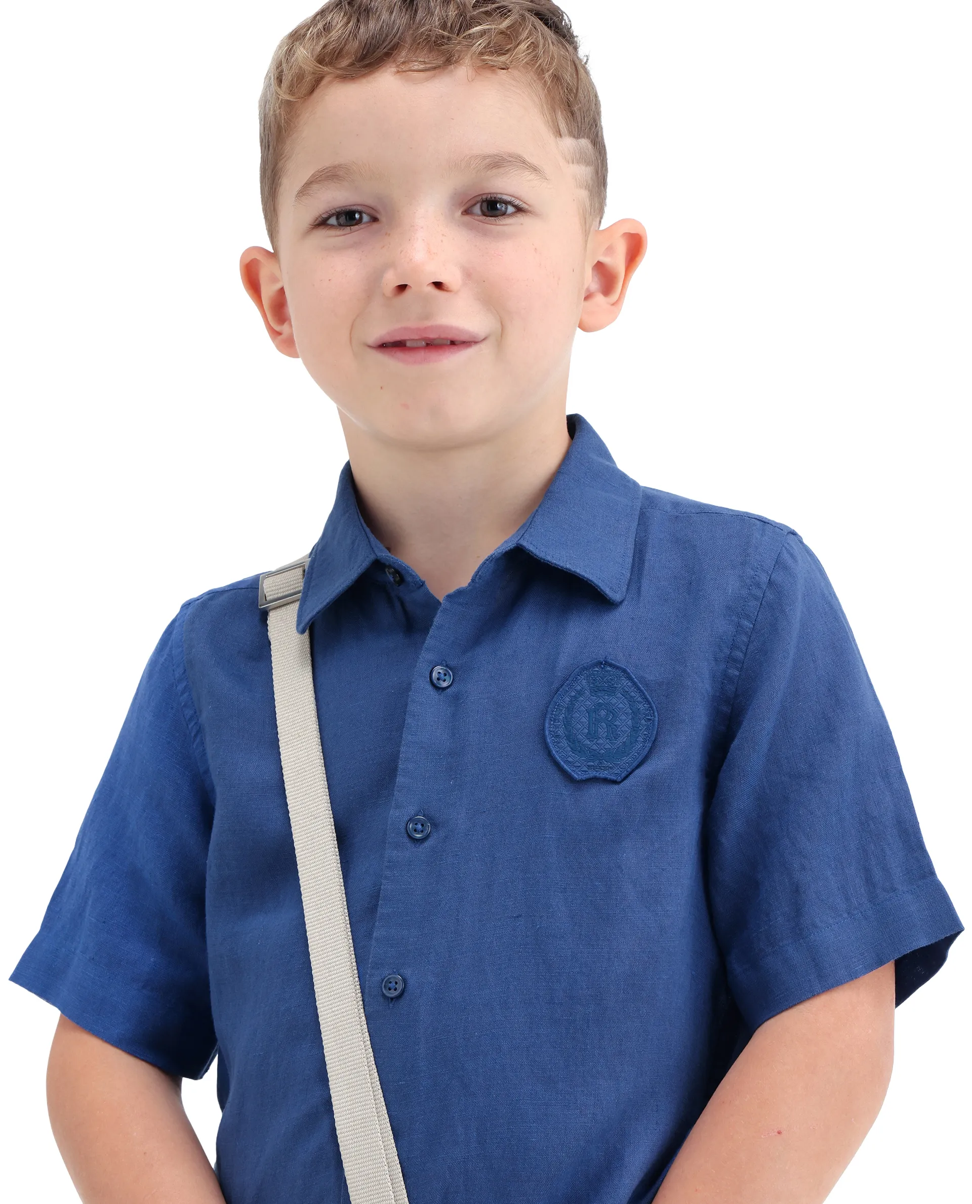 Rare Ones Kids Lino-Hs Blue Linen Blend Button Closure Regular Fit Shirt