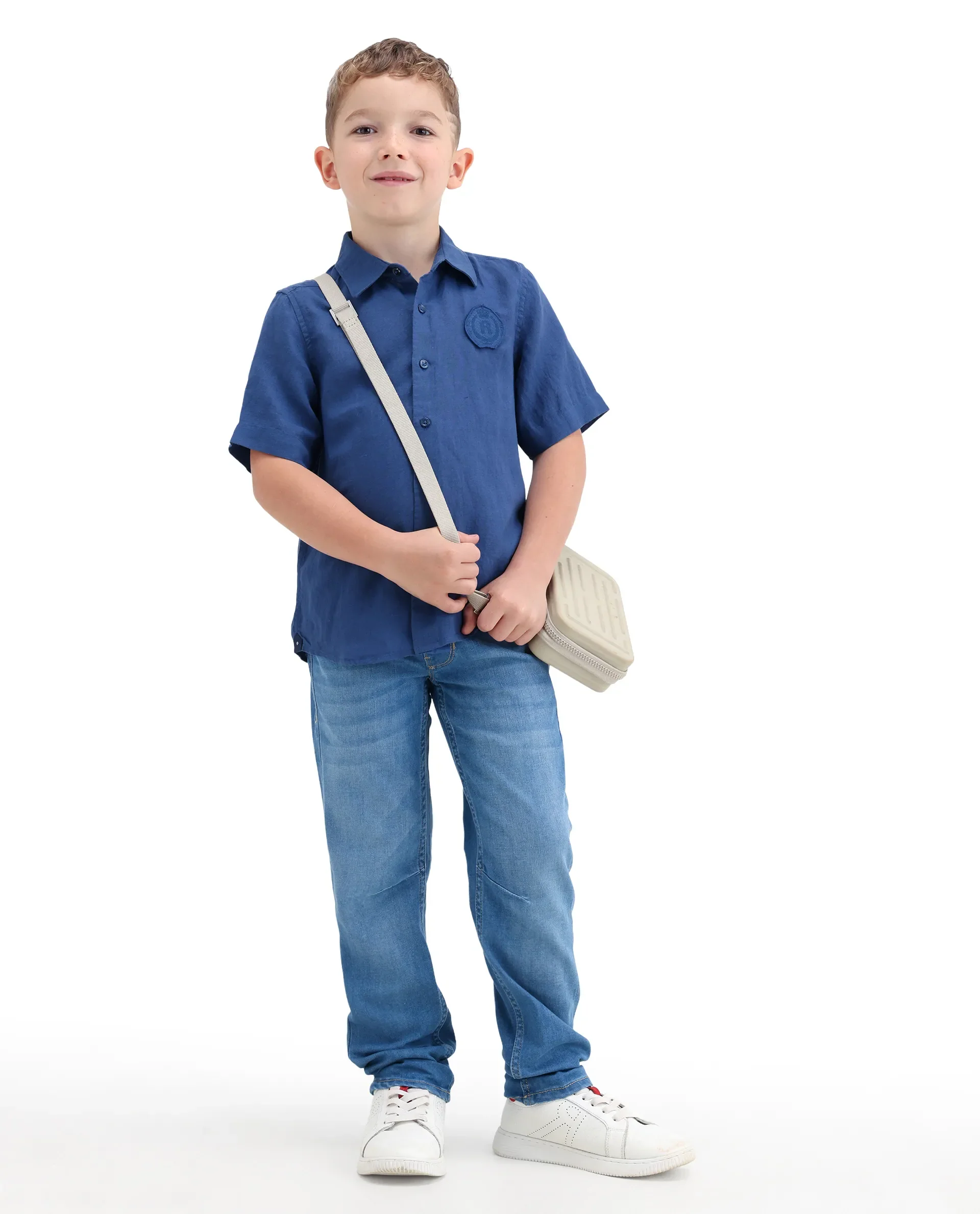 Rare Ones Kids Lino-Hs Blue Linen Blend Button Closure Regular Fit Shirt - Image 3