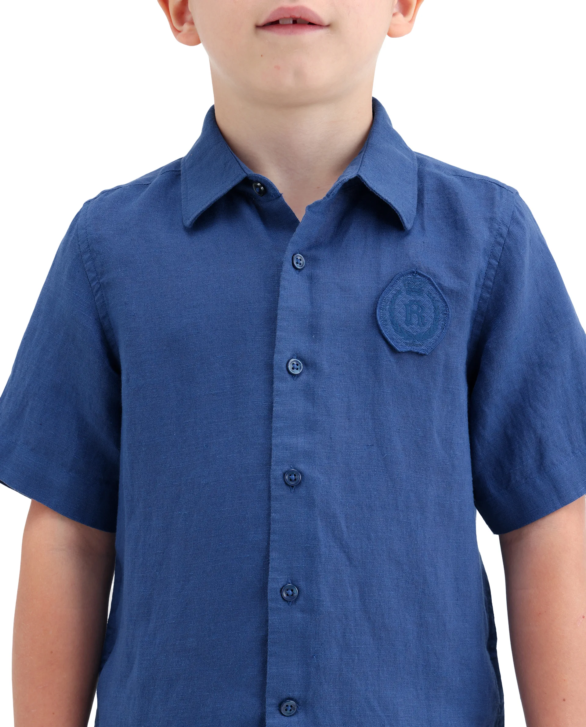 Rare Ones Kids Lino-Hs Blue Linen Blend Button Closure Regular Fit Shirt - Image 4