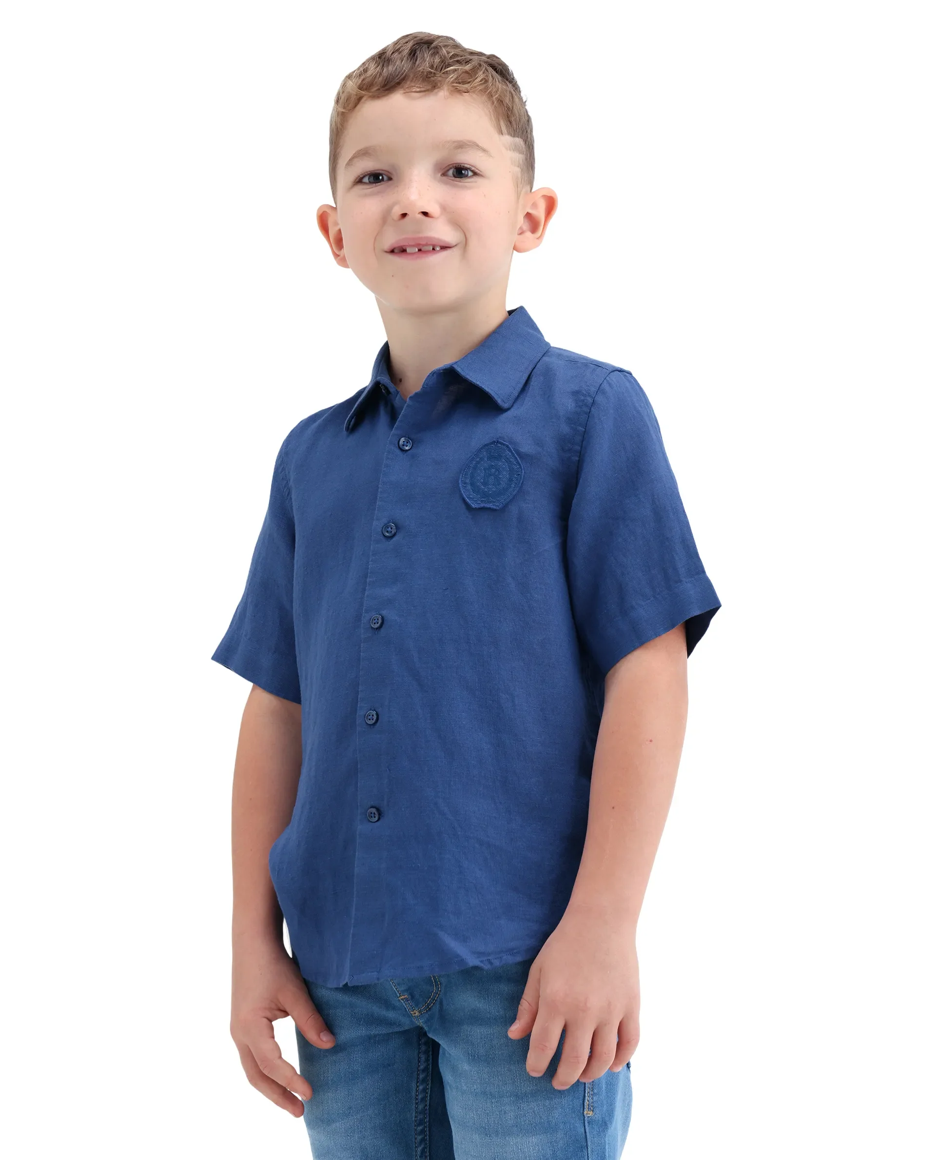 Rare Ones Kids Lino-Hs Blue Linen Blend Button Closure Regular Fit Shirt - Image 7