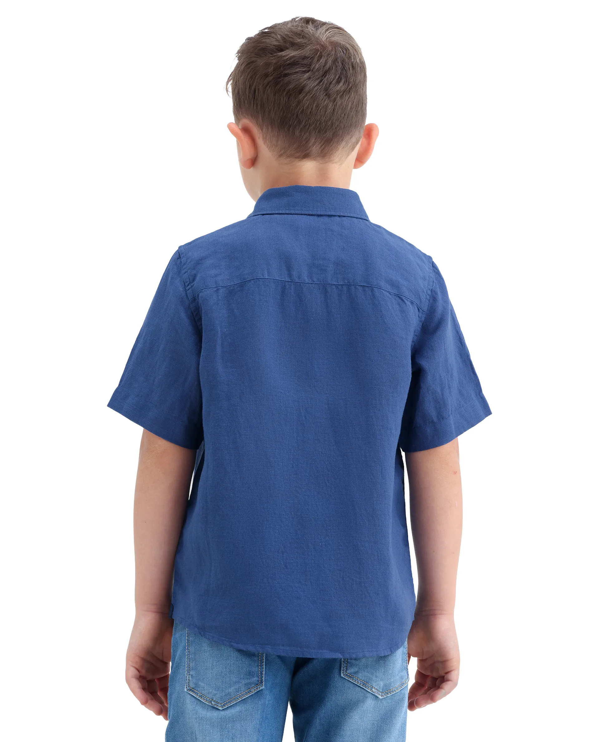 Rare Ones Kids Lino-Hs Blue Linen Blend Button Closure Regular Fit Shirt - Image 8