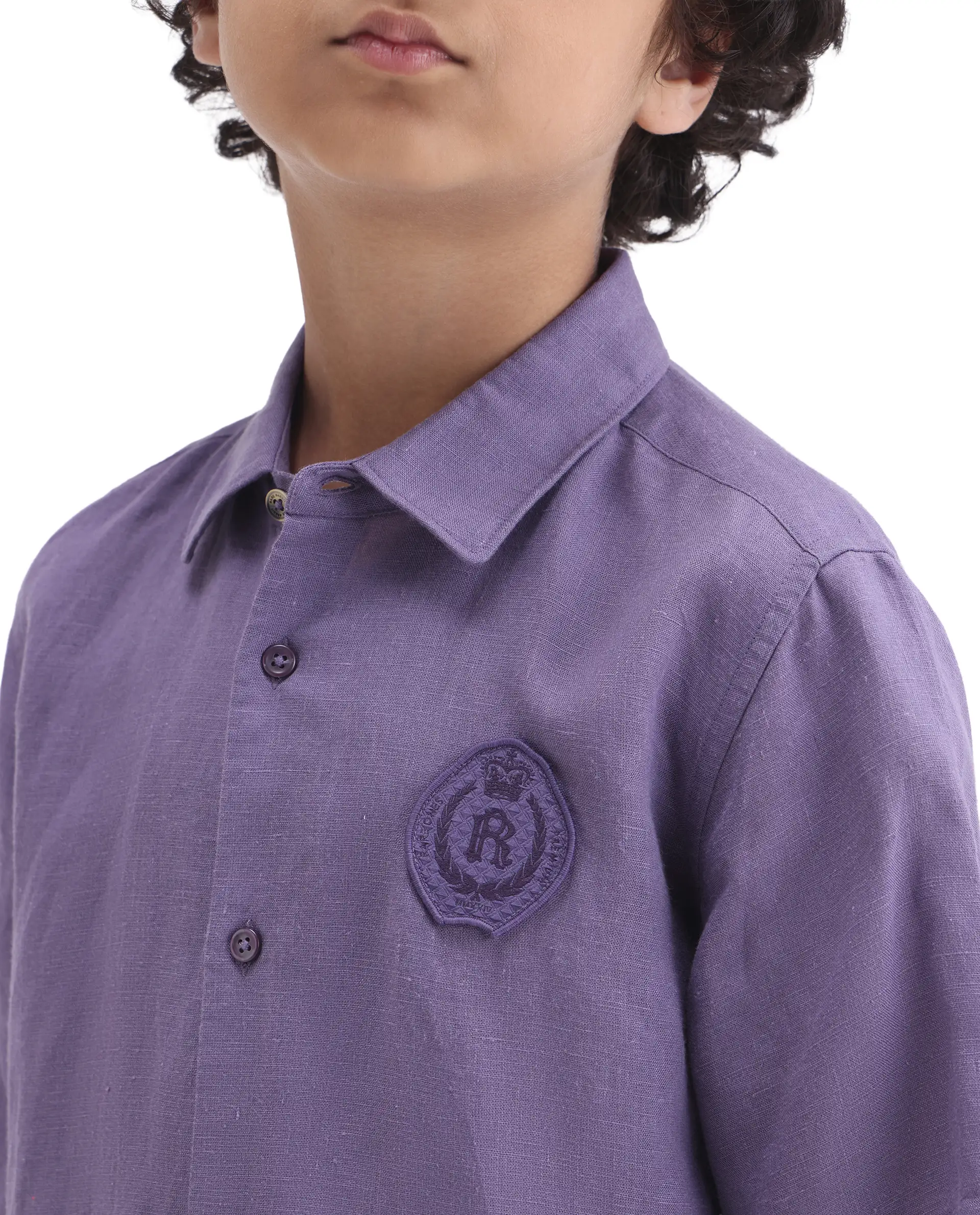 Rare Ones Kids Lino-Hs Purple Linen Blend Button Closure Regular Fit Shirt - Image 3