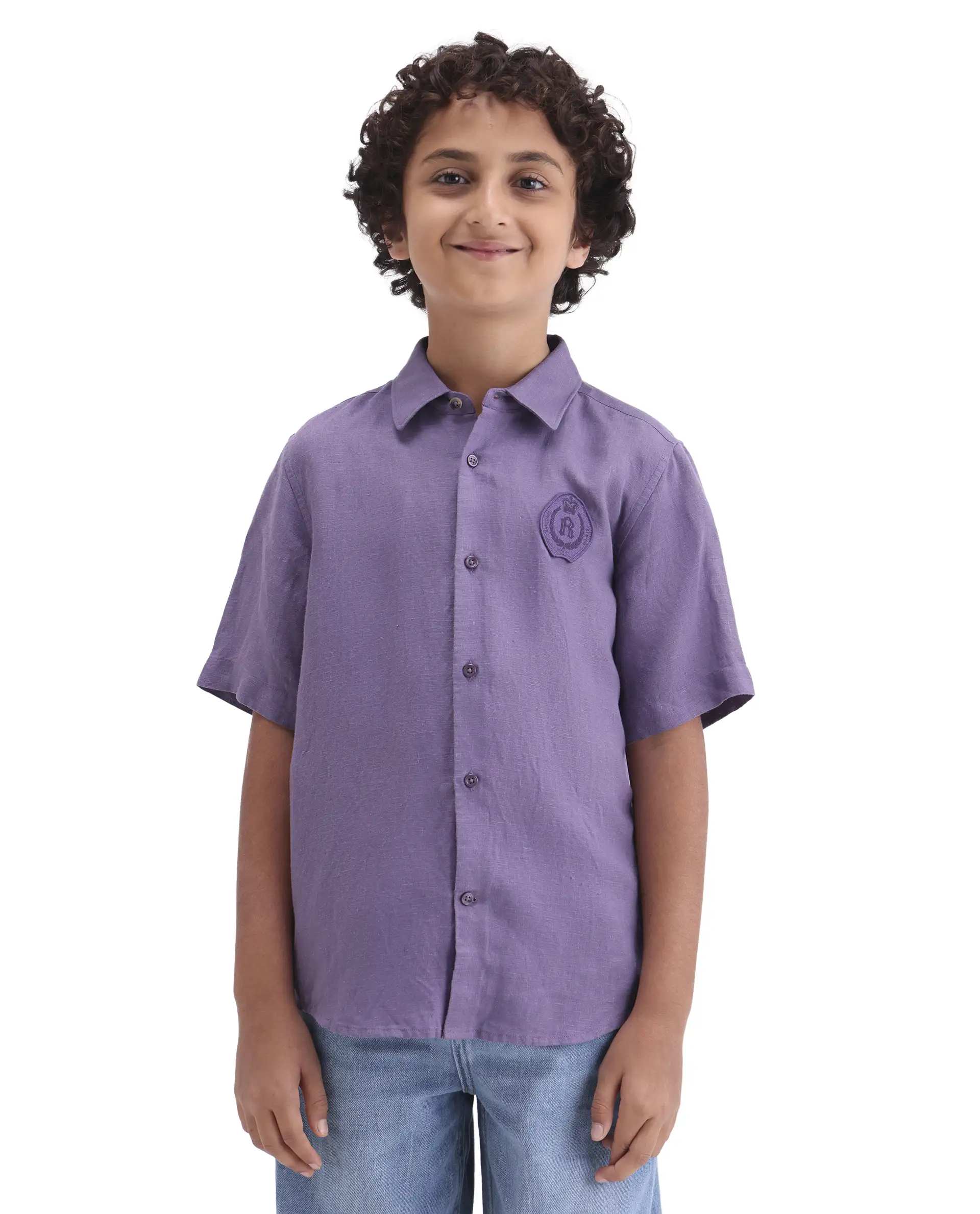 Rare Ones Kids Lino-Hs Purple Linen Blend Button Closure Regular Fit Shirt - Image 4